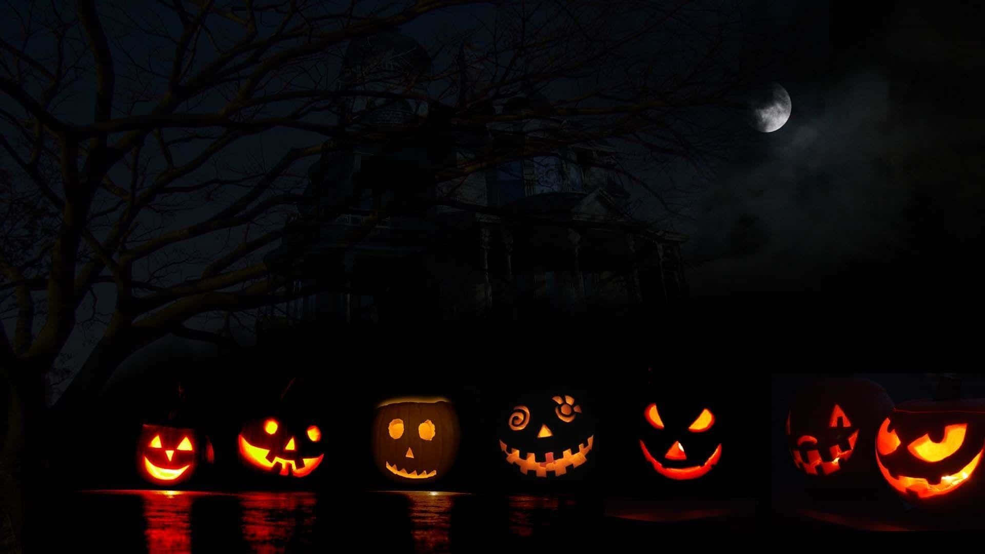 Halloween Kurpitsat Tausta Veden Heijastus Taustakuvat
