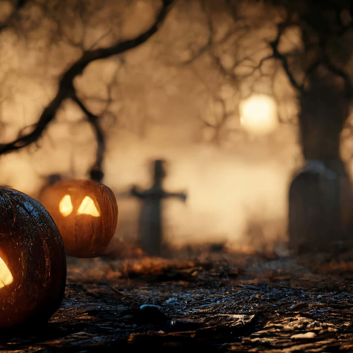 Halloween Kurpitsat Taustakuva Hautausmaa Taivas Taustakuvat