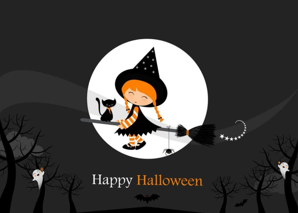 Halloween-piirrosnoita tyttö mustan kissan kanssa Taustakuvat