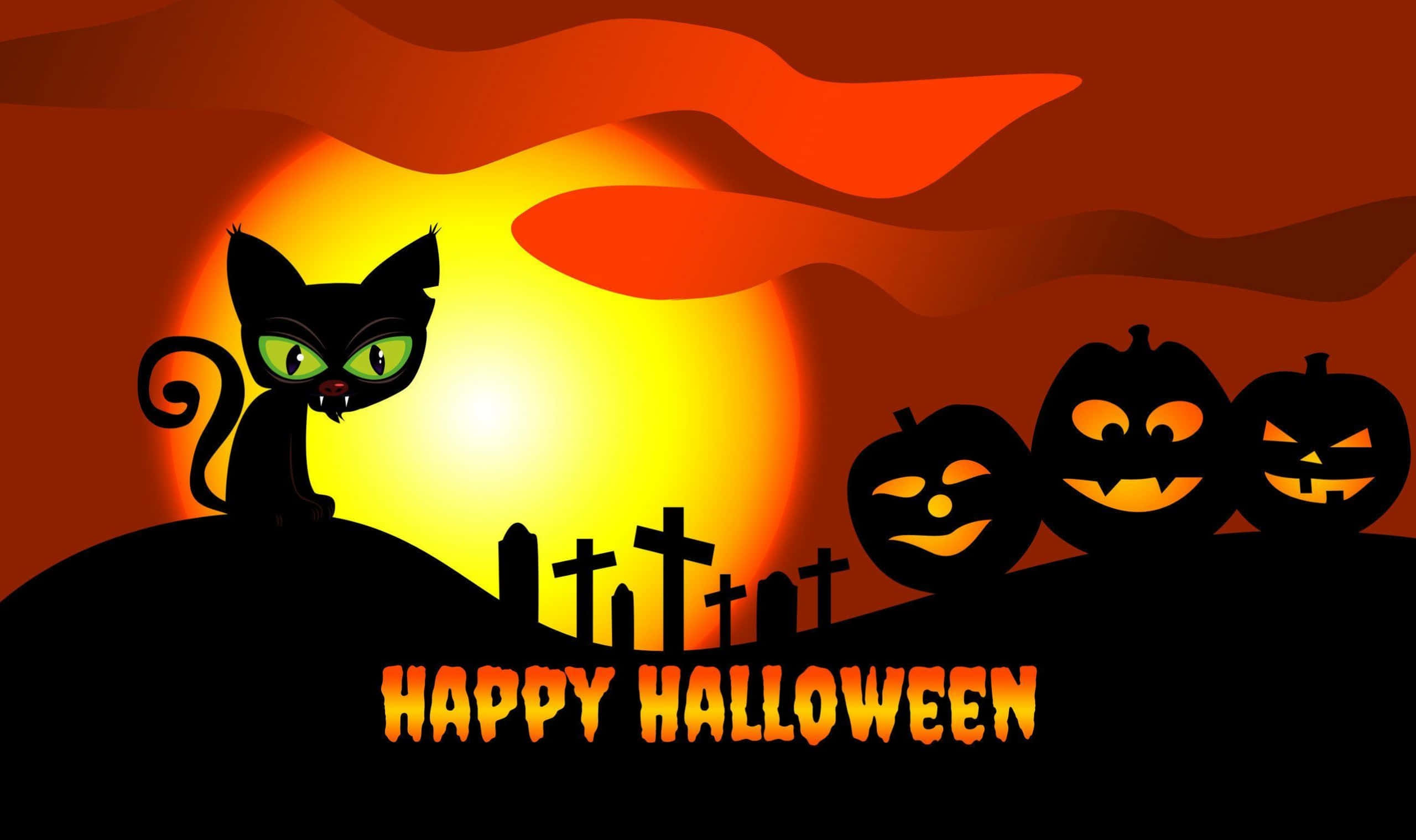 Halloween-piirroskissa haudoilla kurpitsojen kanssa Taustakuvat