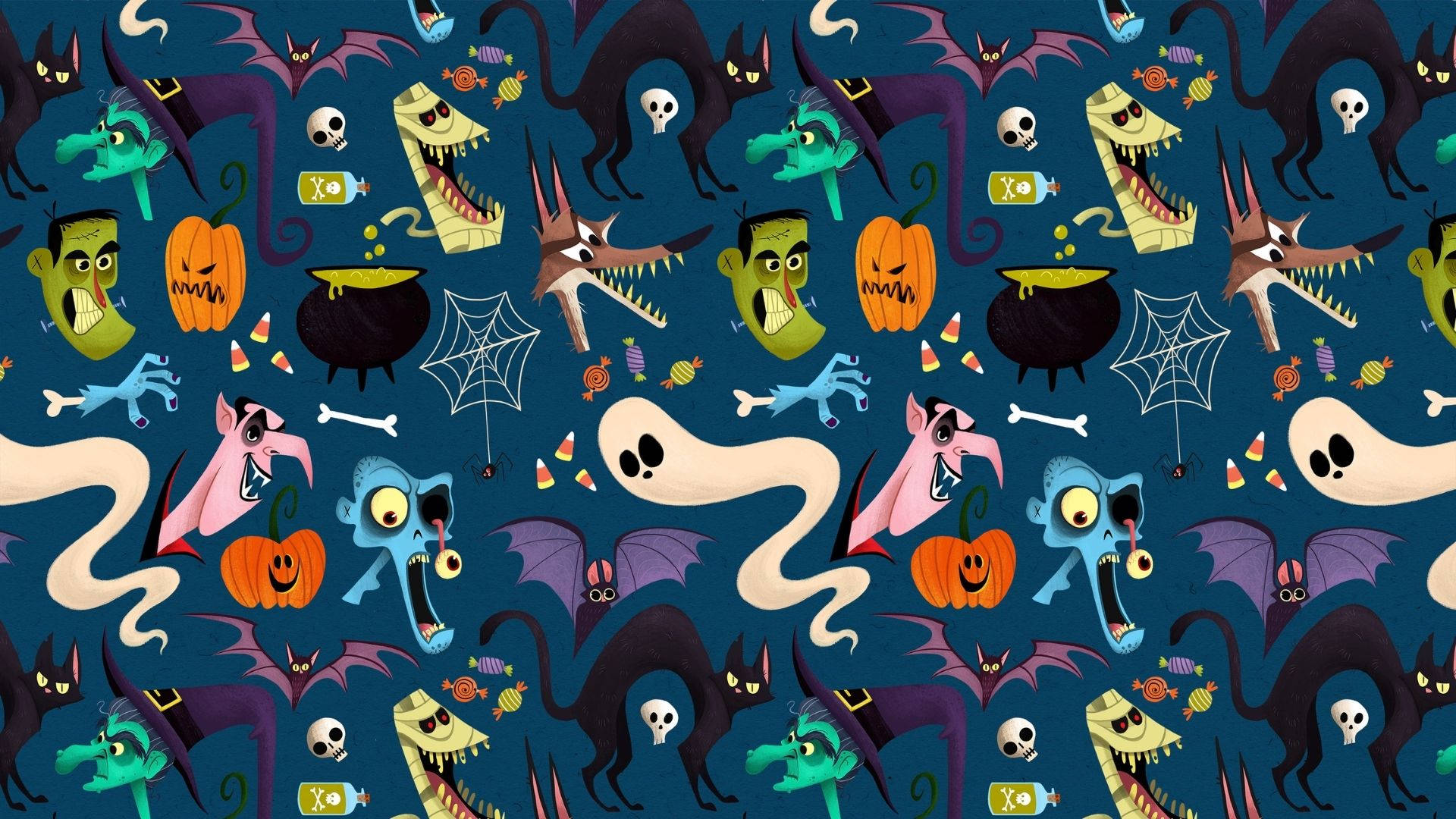 Halloween-piirroshahmojen leijuvat päät Taustakuvat