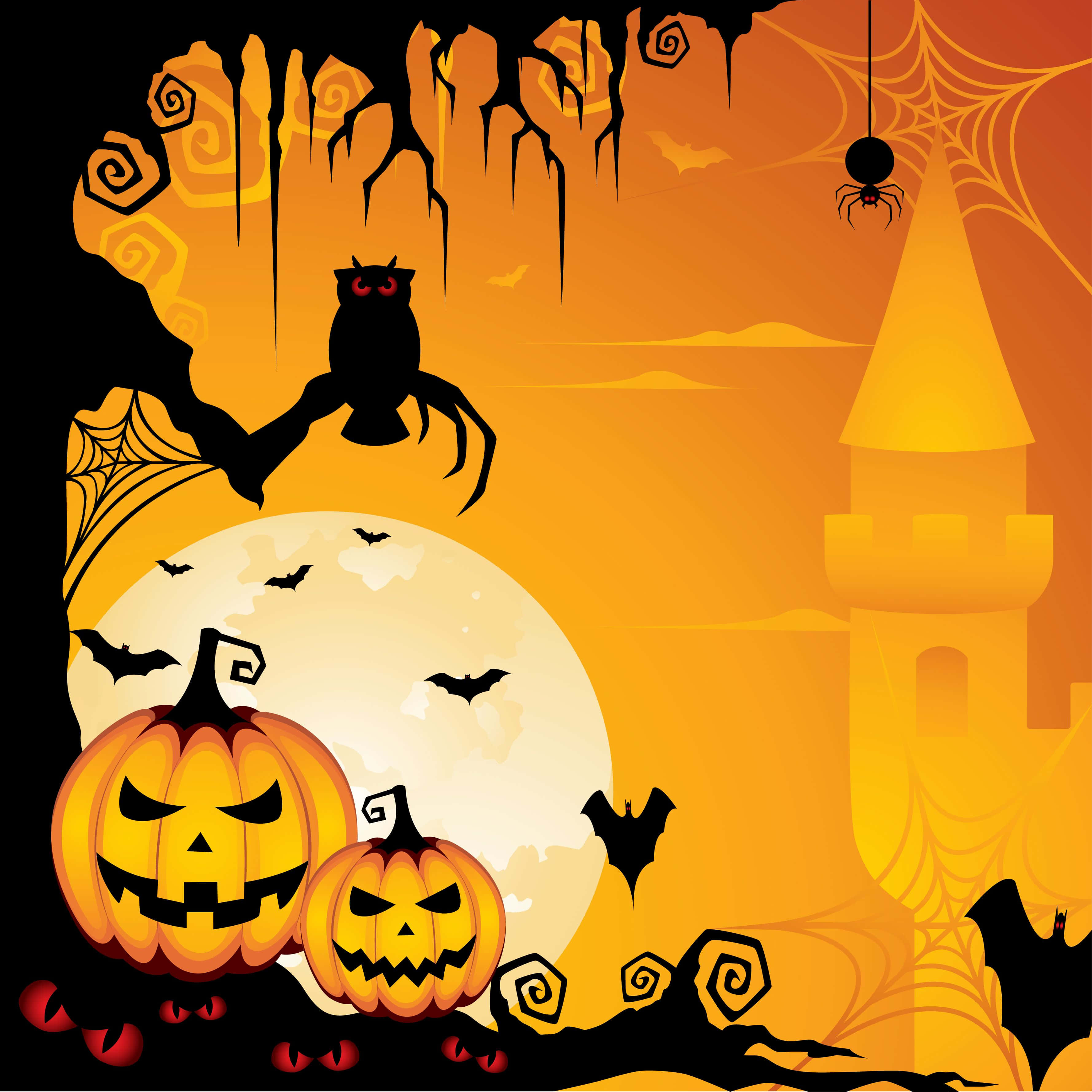 halloween-tausta kurpitsoilla ja linnalla Taustakuvat