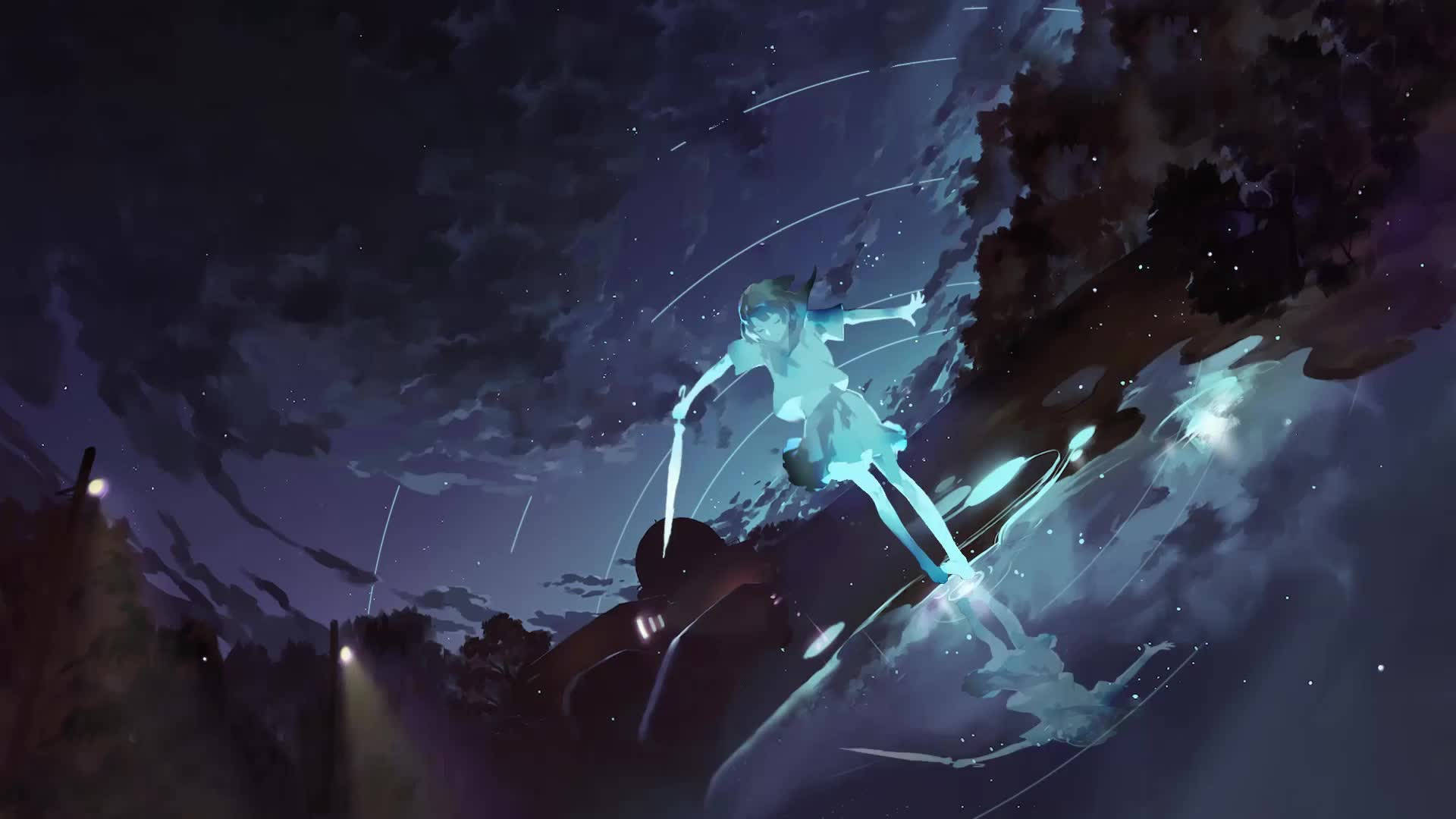 Hehkuva anime-tanssi yöllä Taustakuvat