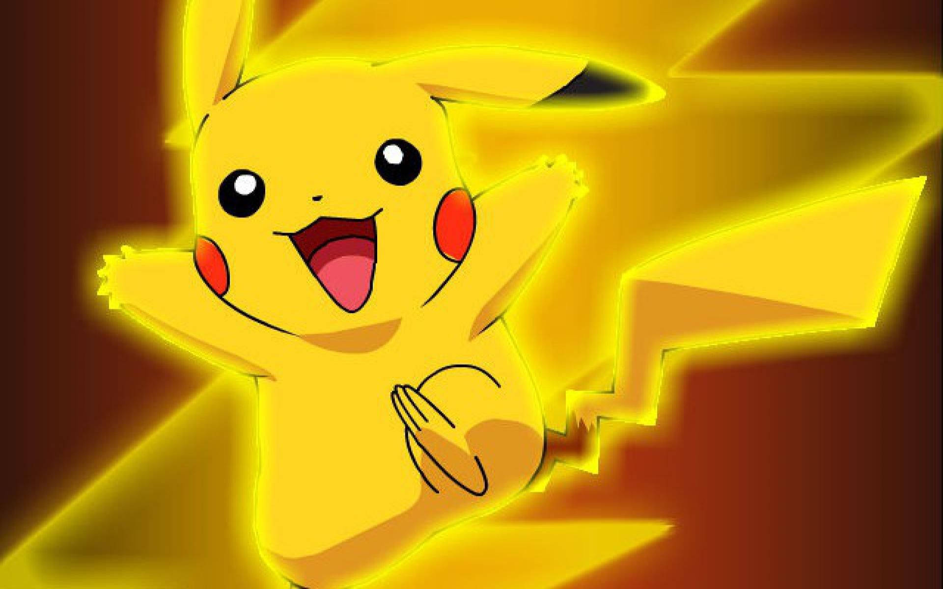 Taustakuva Pikachusta hehkumassa keltaisena punaisella taustalla.
