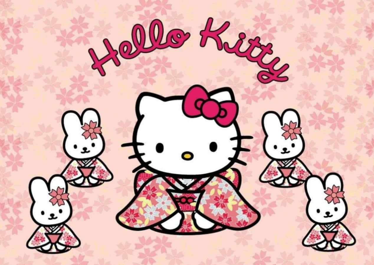 Hello Kitty -kannettava kimono pupujen kanssa Taustakuvat