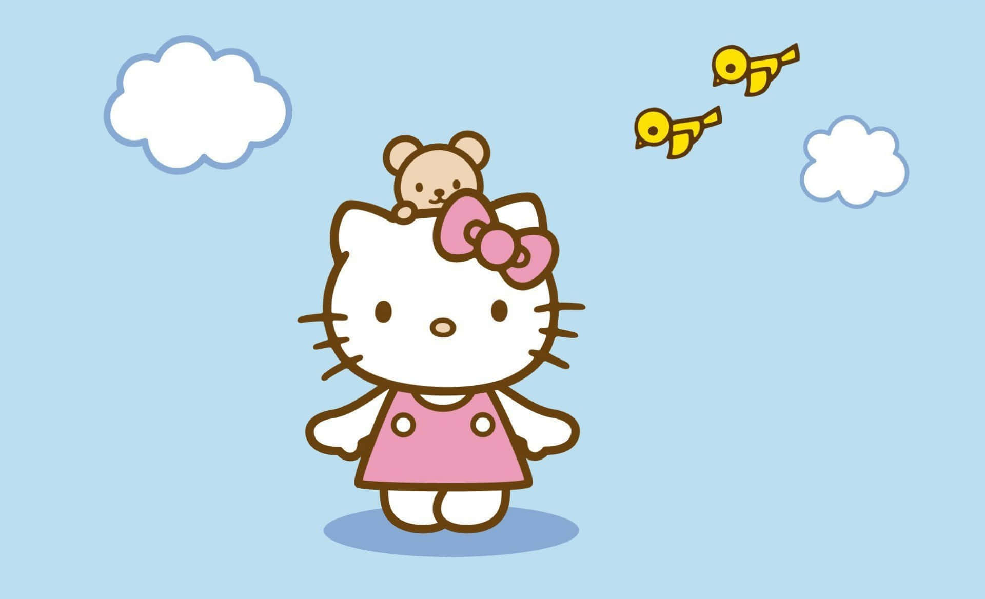 Hello Kitty Laptop Lintuja Ja Pilviä Taustakuvat