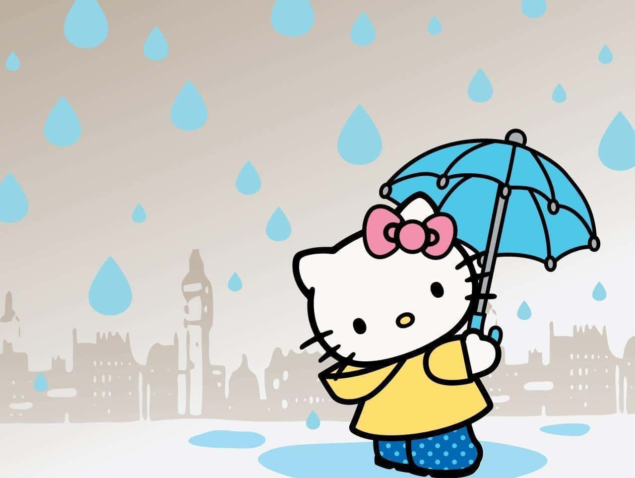 Hello Kitty Laptop Sateinen Kaupunki Taustakuvat