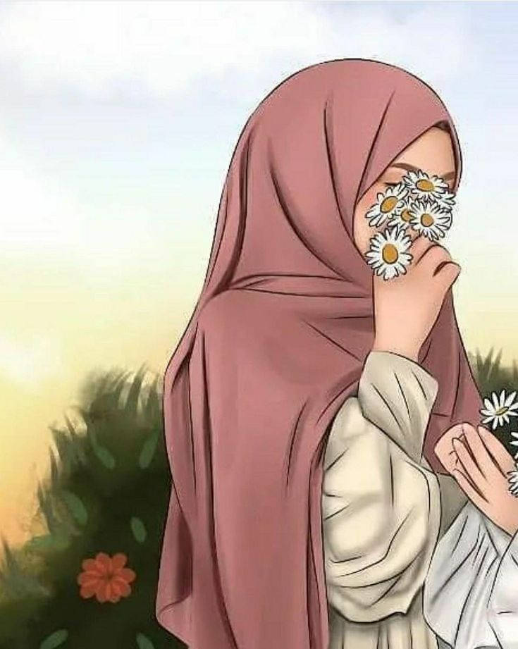 Hijab-piirros valkoisia kukkia