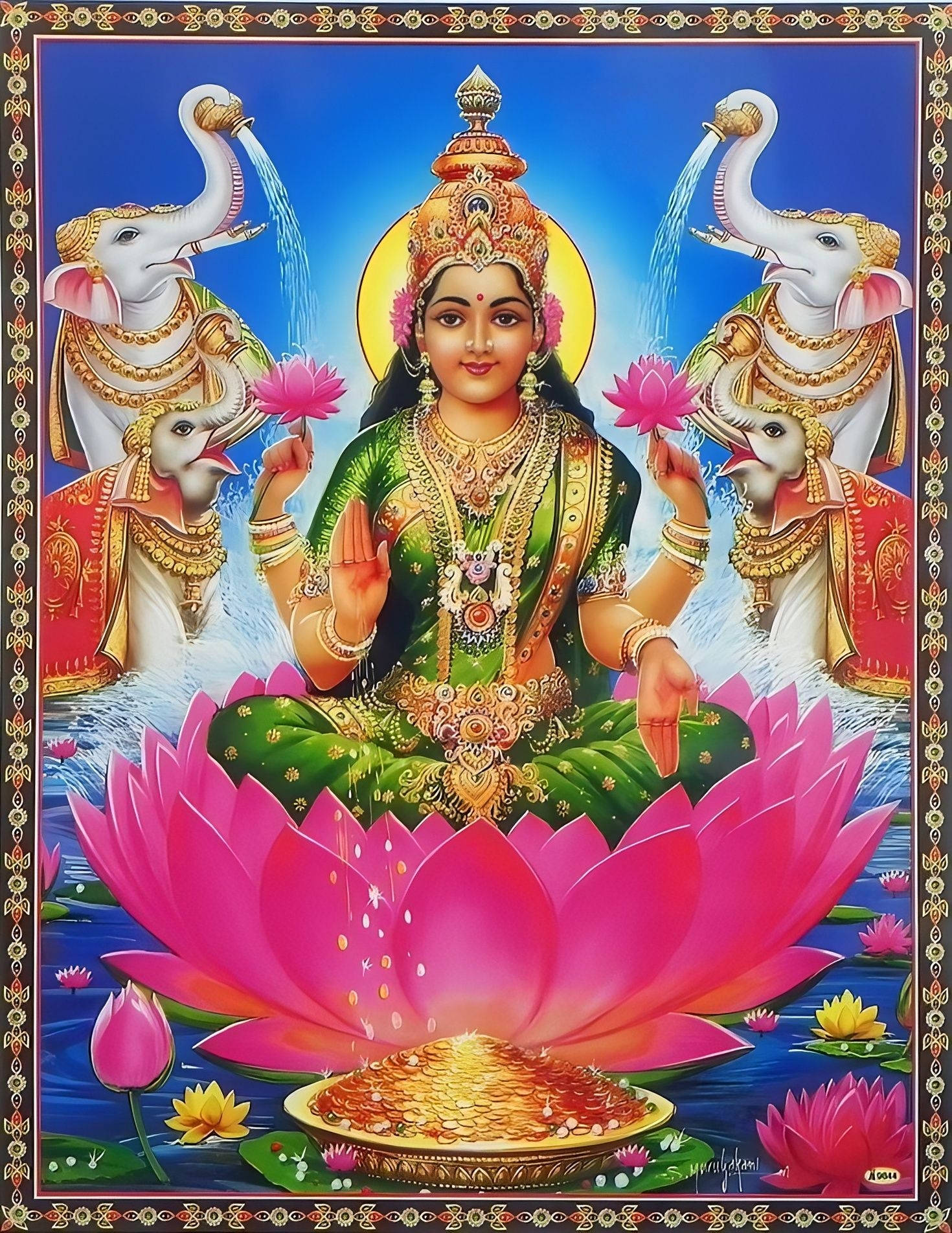 Hindulainen jumalatar Gaja Ashta Lakshmi Taustakuvat