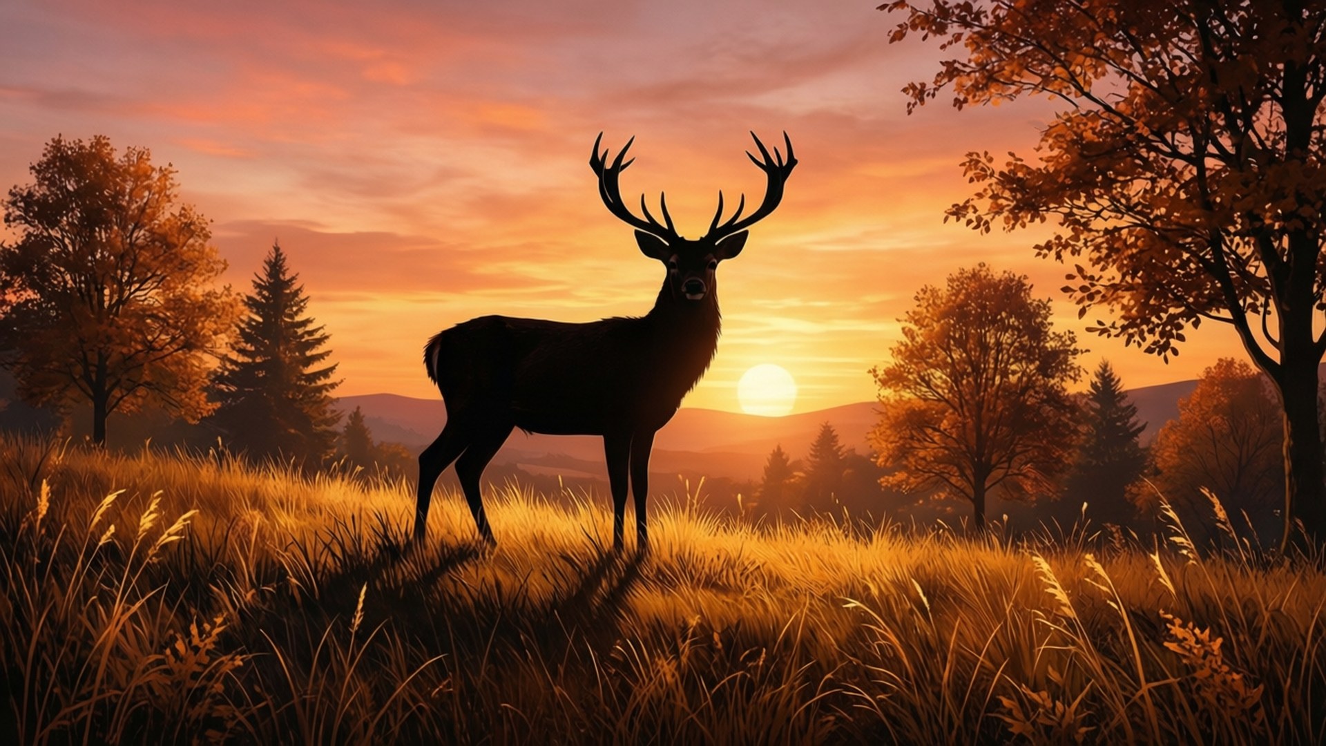 Hirven siluetti auringonlaskussa Taustakuvat