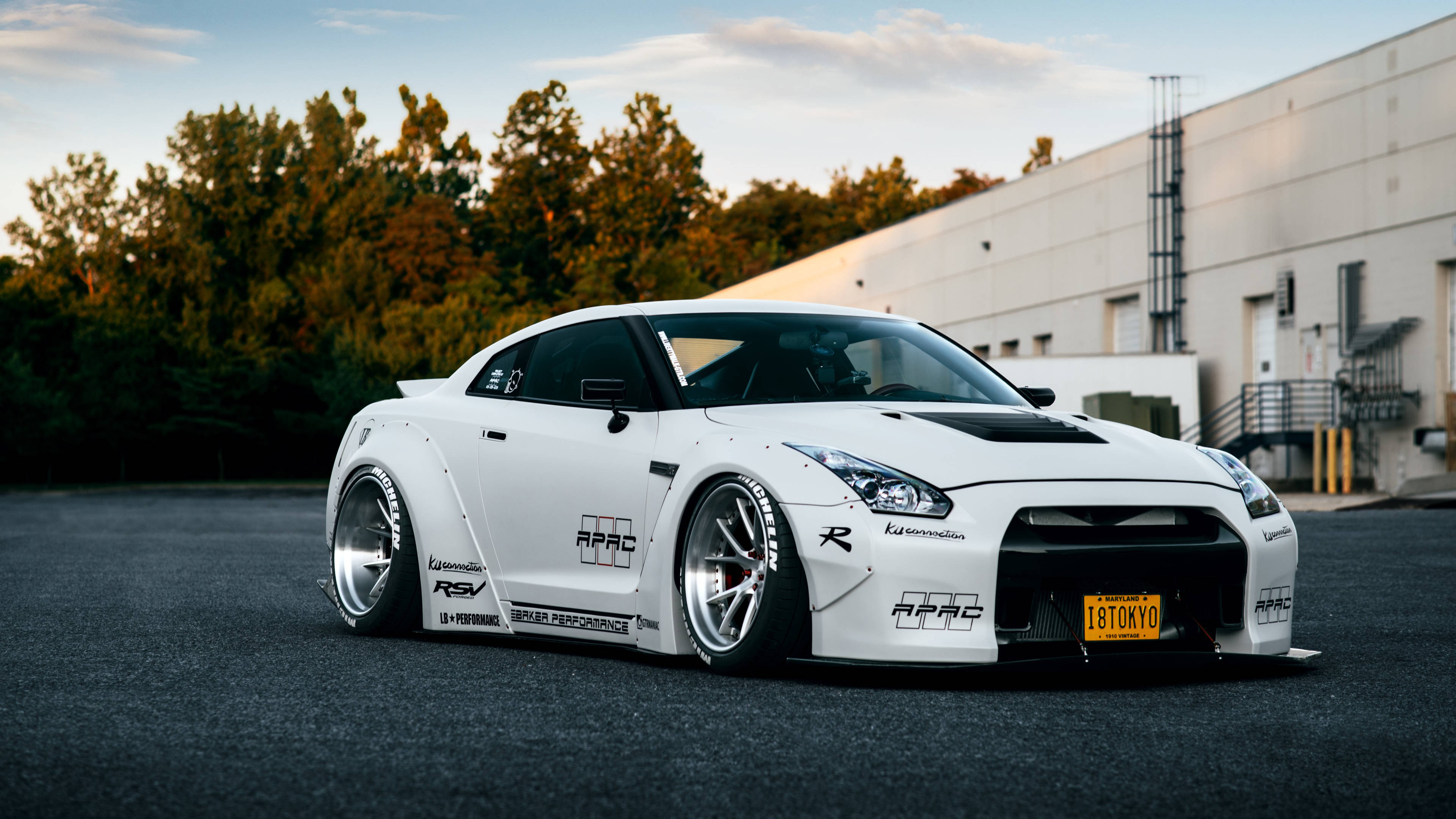 I8Tokyo Valkoinen Nissan GT R 4K Taustakuvat