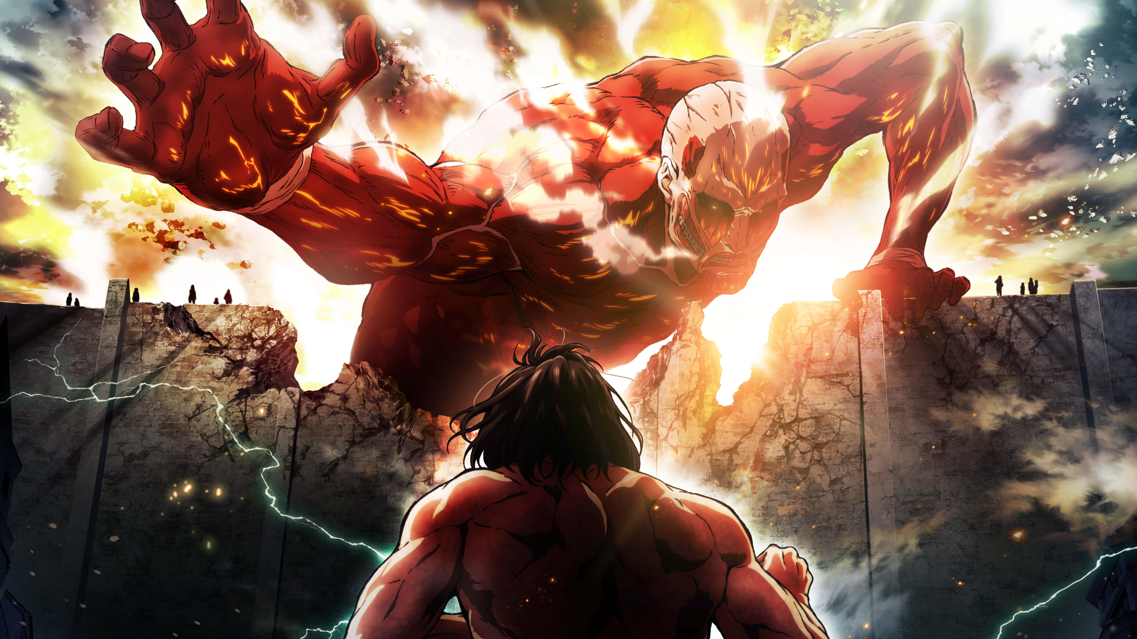 Ihmiskunnan pelastustaistelu jännittävässä anime-sarjassa Attack on Titan Taustakuvat
