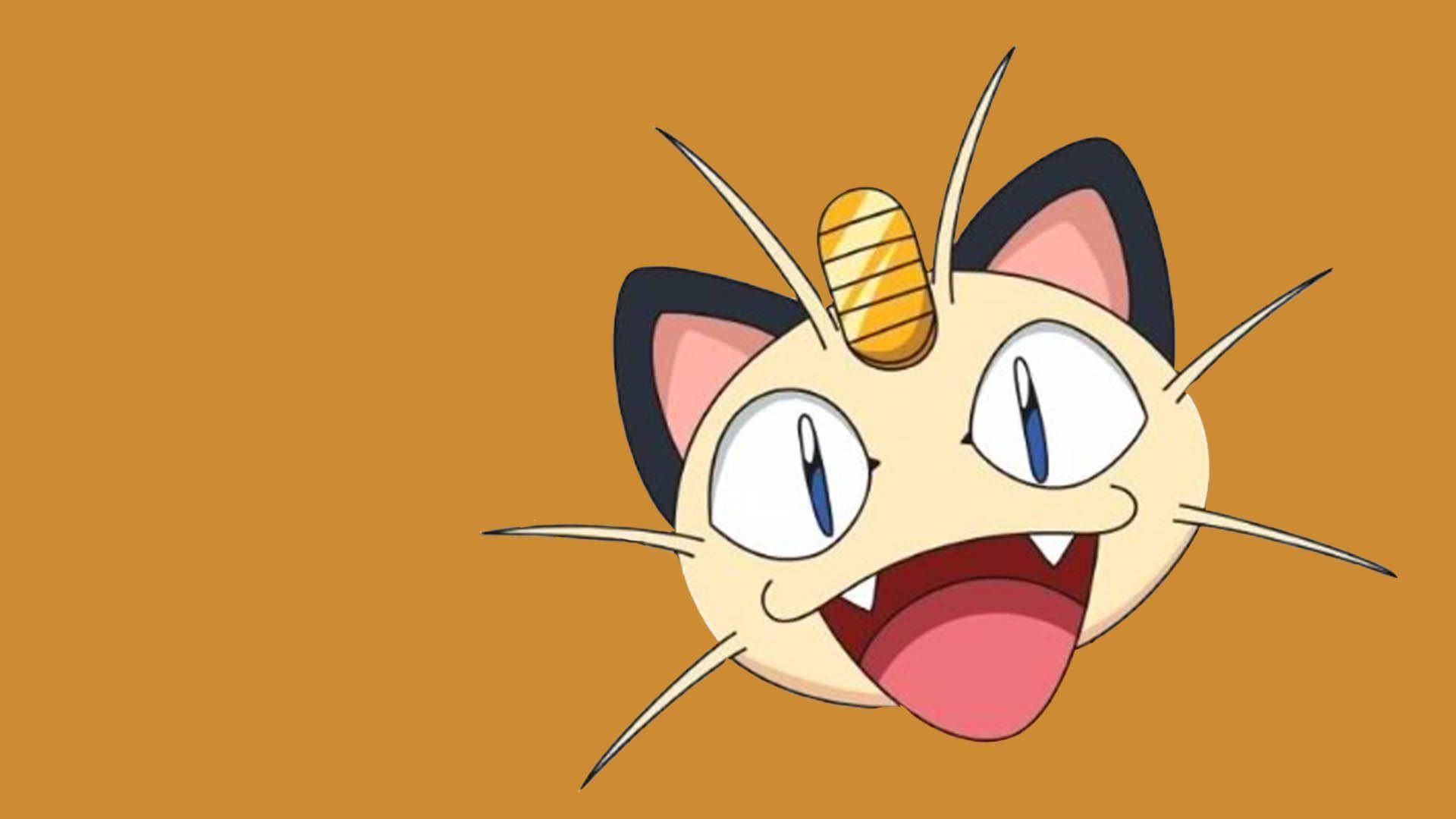 Iloinen Meowth oranssilla taustalla Taustakuvat