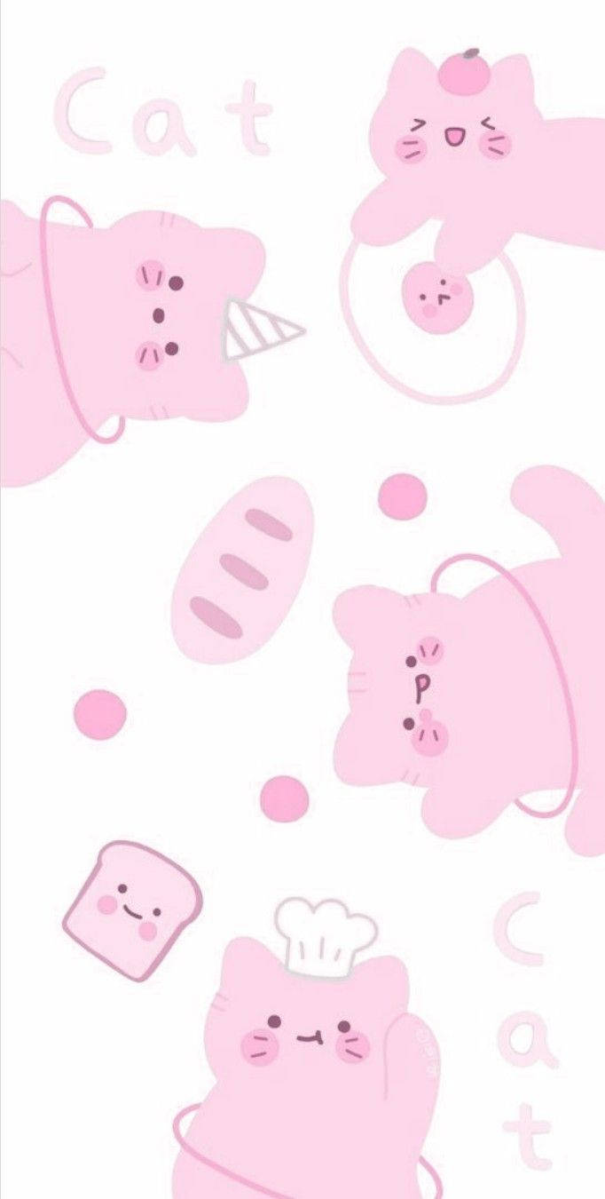 Iloinen vaaleanpunainen kawaii-kissa Taustakuvat