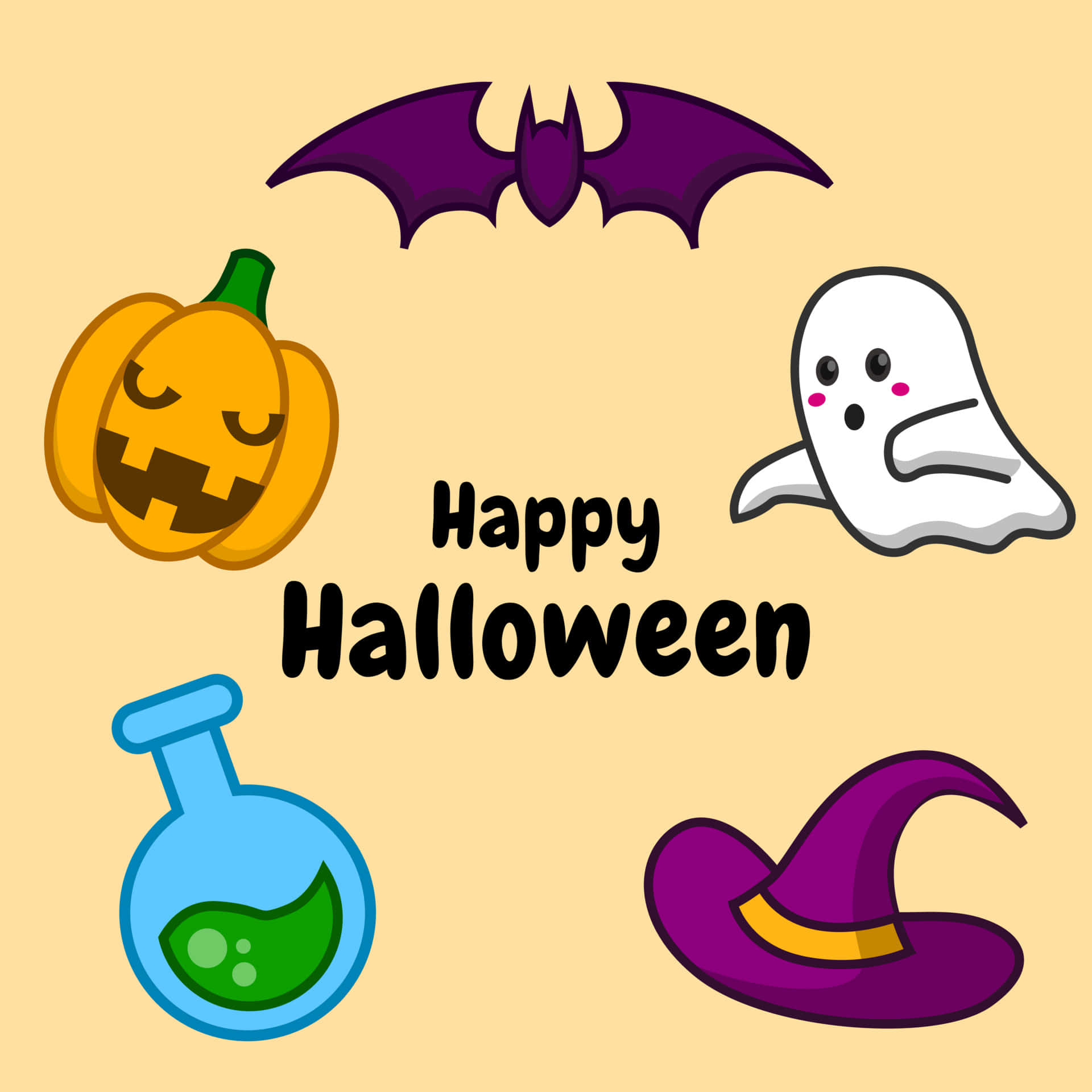 iloista halloweenia lepakolla, noidalla, lepakolla ja taikajuomalla Taustakuvat