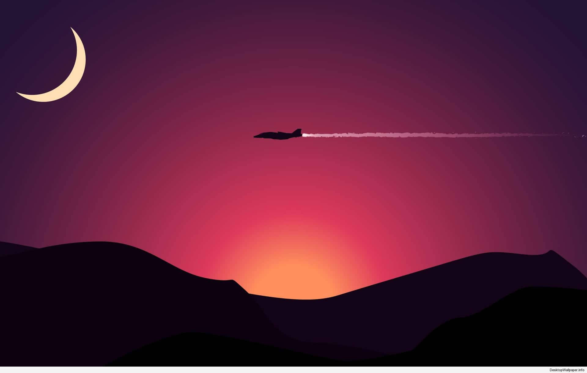 Auringonlasku ja lentokone minimalistinen taustakuva
