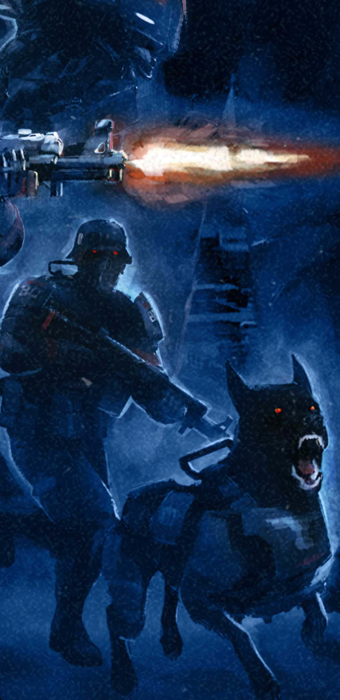 Intensiivinen pelitoiminta Pixel 3XL Wolfenstein II -taustakuvassa Taustakuvat