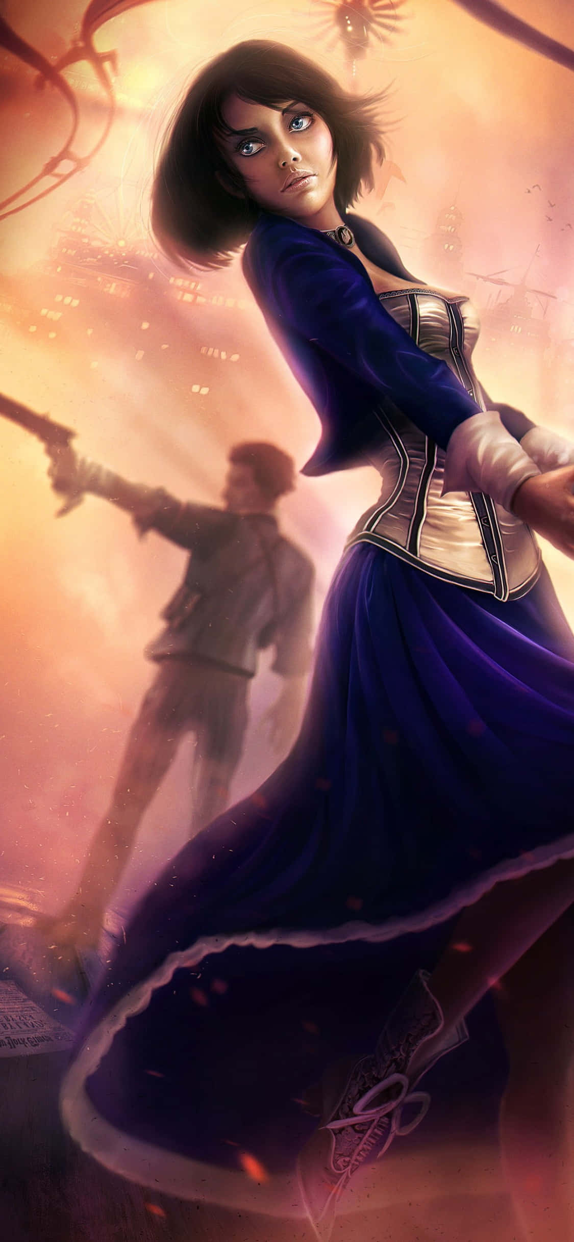 iPhone X Bioshock Infinite -tausta fanitaidemaalaus Booker ja Elizabeth Taustakuvat