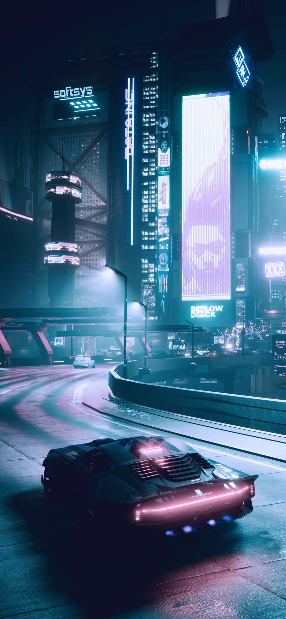 iPhone X Cyberpunk 2077 -tausta auto ajamassa ympäriinsä Taustakuvat