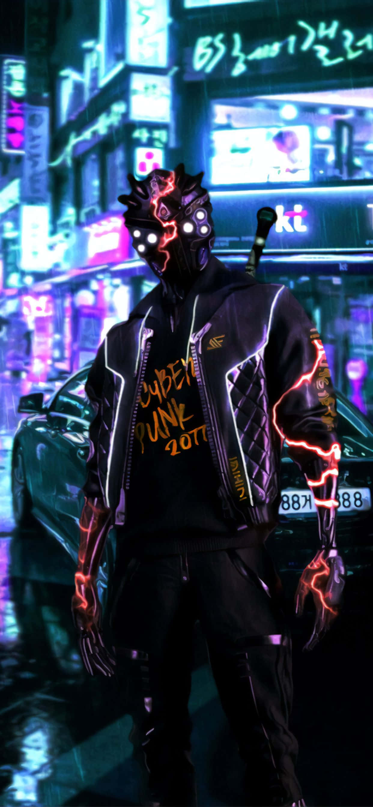 iPhone X Cyberpunk 2077 -tausta musta kyborgihahmo Taustakuvat