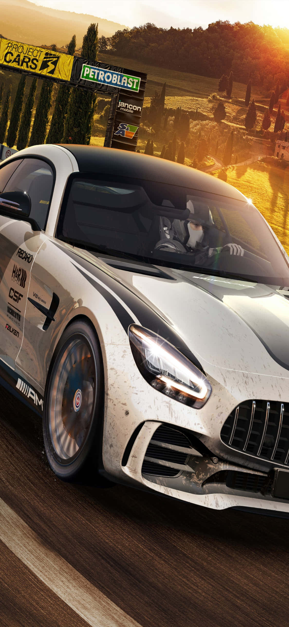 iPhone X Project Cars -taustakuva vaaleanharmaa Mercedes AMG GT Taustakuvat