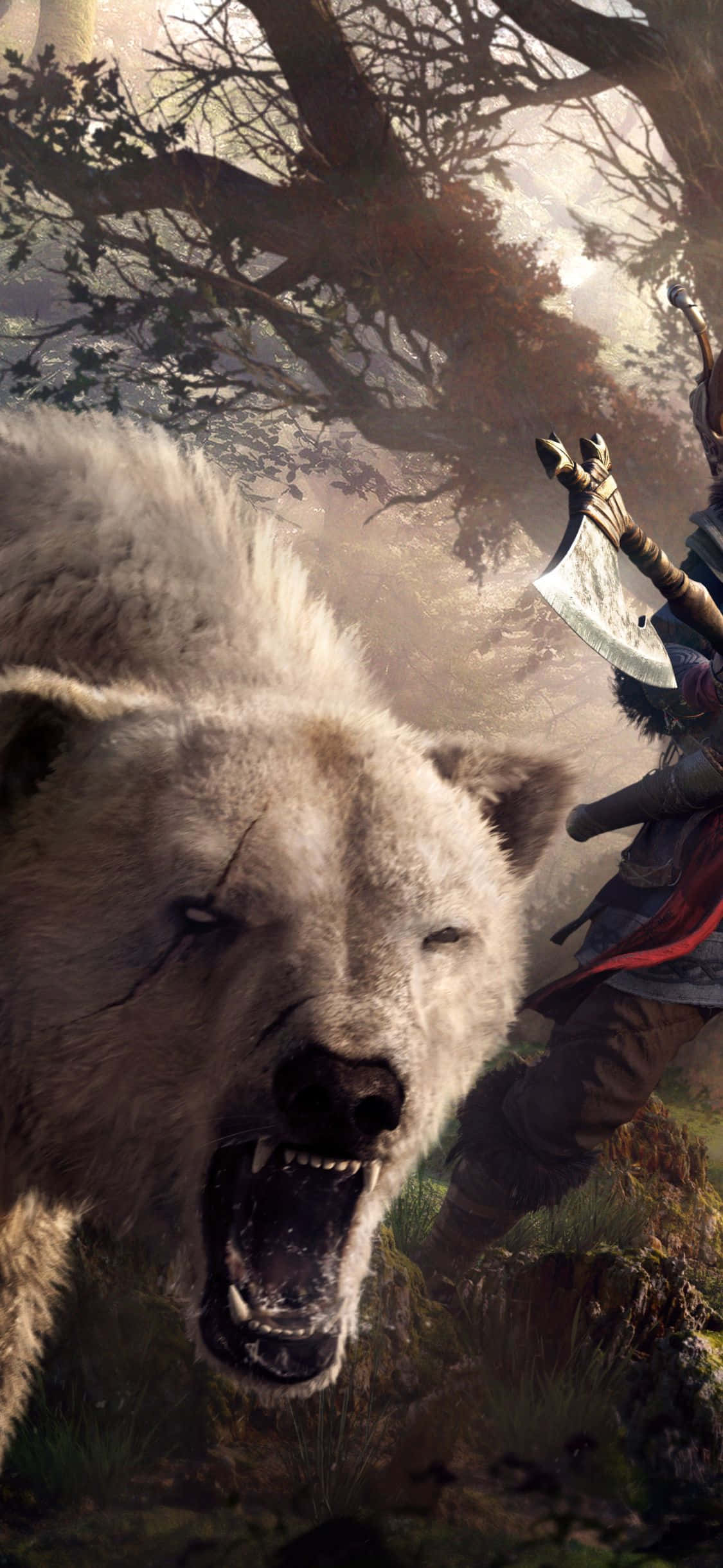 iPhone XS Assassin's Creed Valhalla Valkoinen Karhu Karjuva Taustakuva Taustakuvat