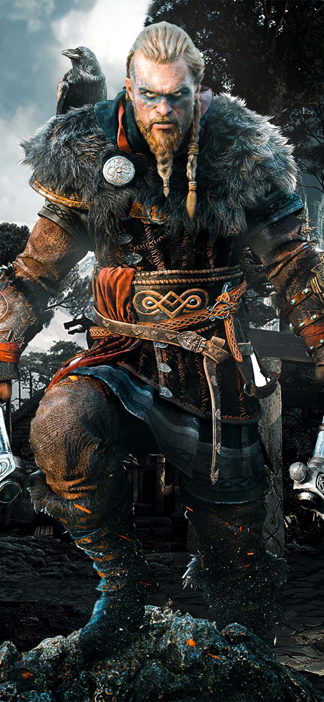 iPhone Xs Assassin's Creed Valhalla Eivor nousee merestä -tausta Taustakuvat