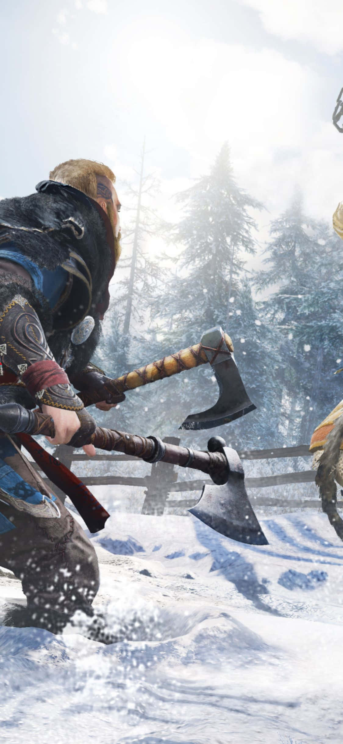 iPhone Xs Assassin's Creed Valhalla Mies Kahdella Kirveellä Tausta Taustakuvat