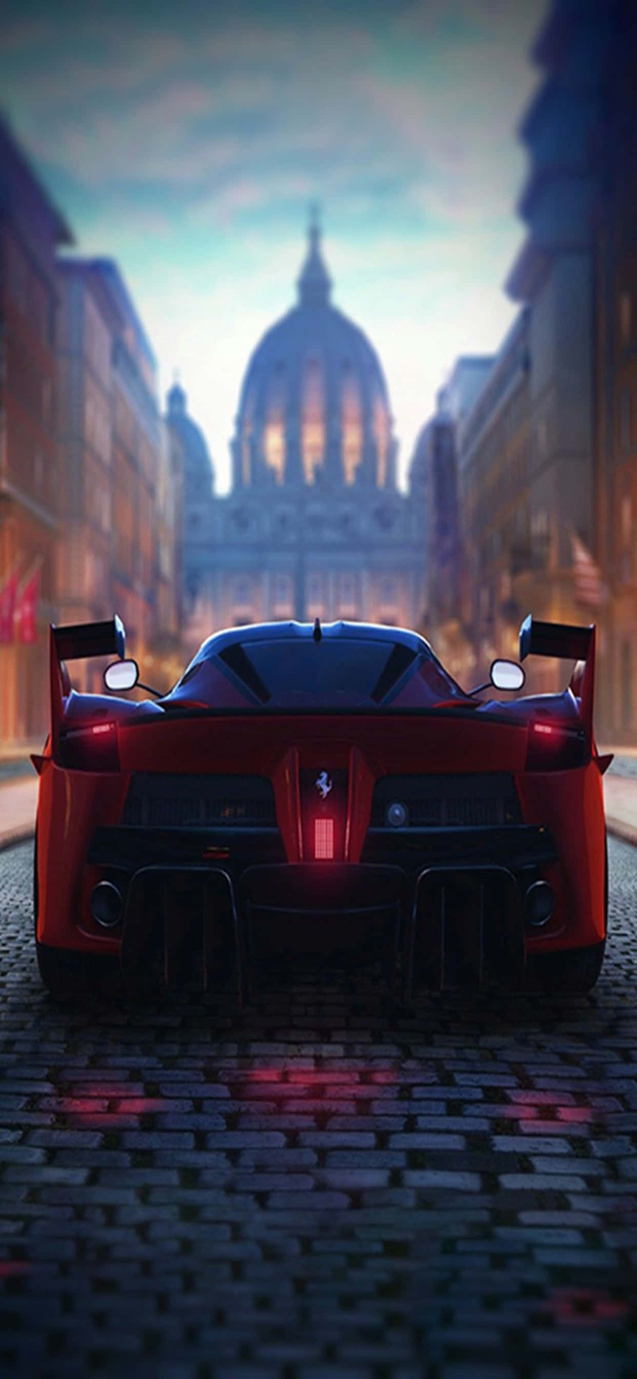 iPhone Xs Max Ferrari -taustakuva Punainen Ferrari mukulakivellä Taustakuvat