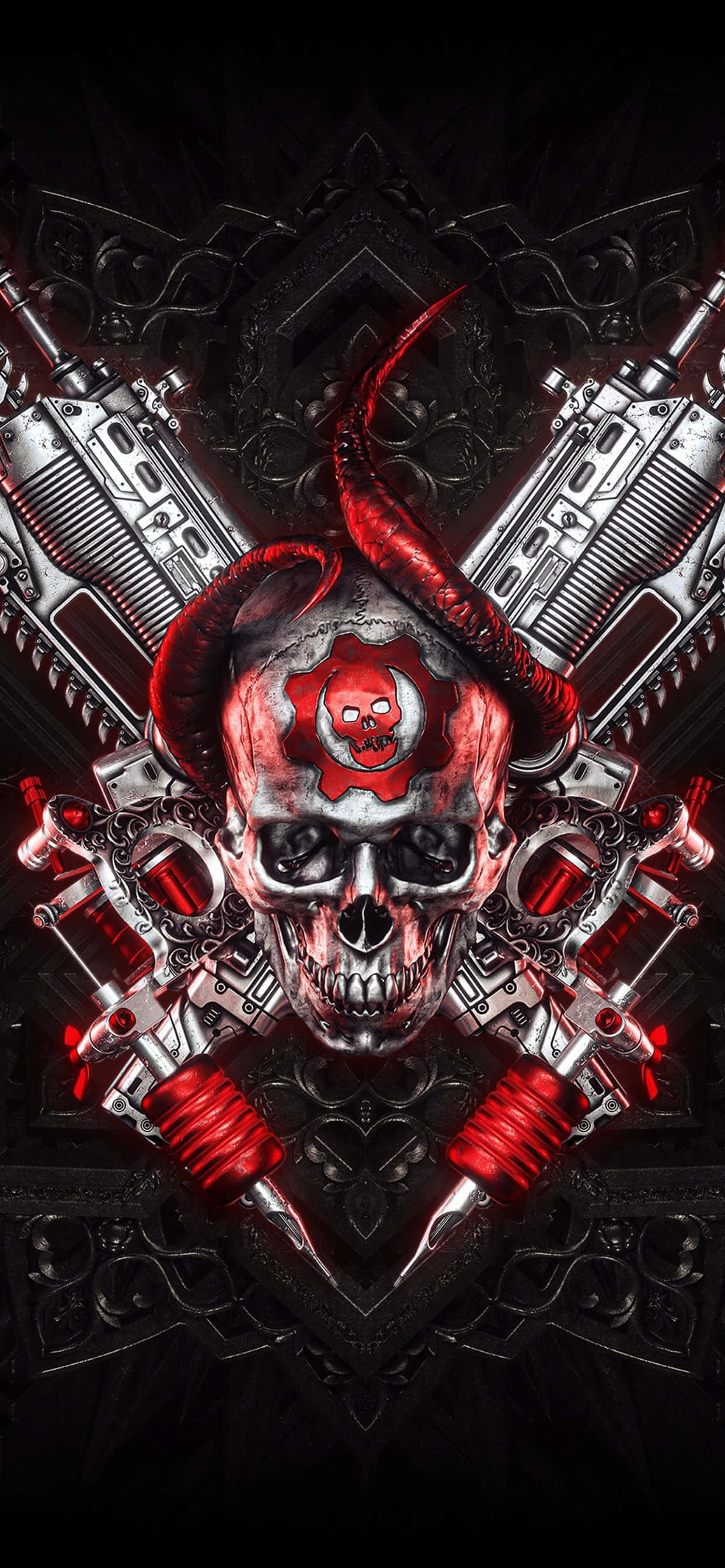 iPhone XS Max Gears Of War 5 punainen ja hopea -tausta Taustakuvat