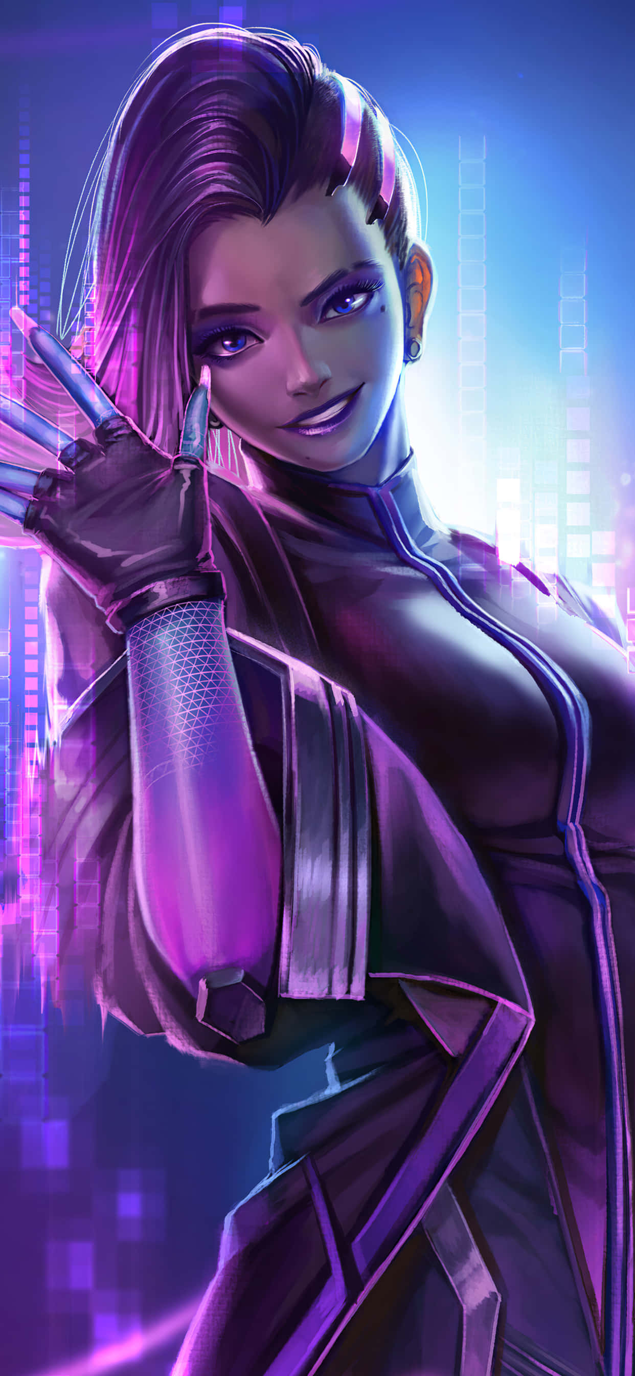 iPhone Xs Max Overwatch -taustakuva Sombra heiluttamassa kättään Taustakuvat