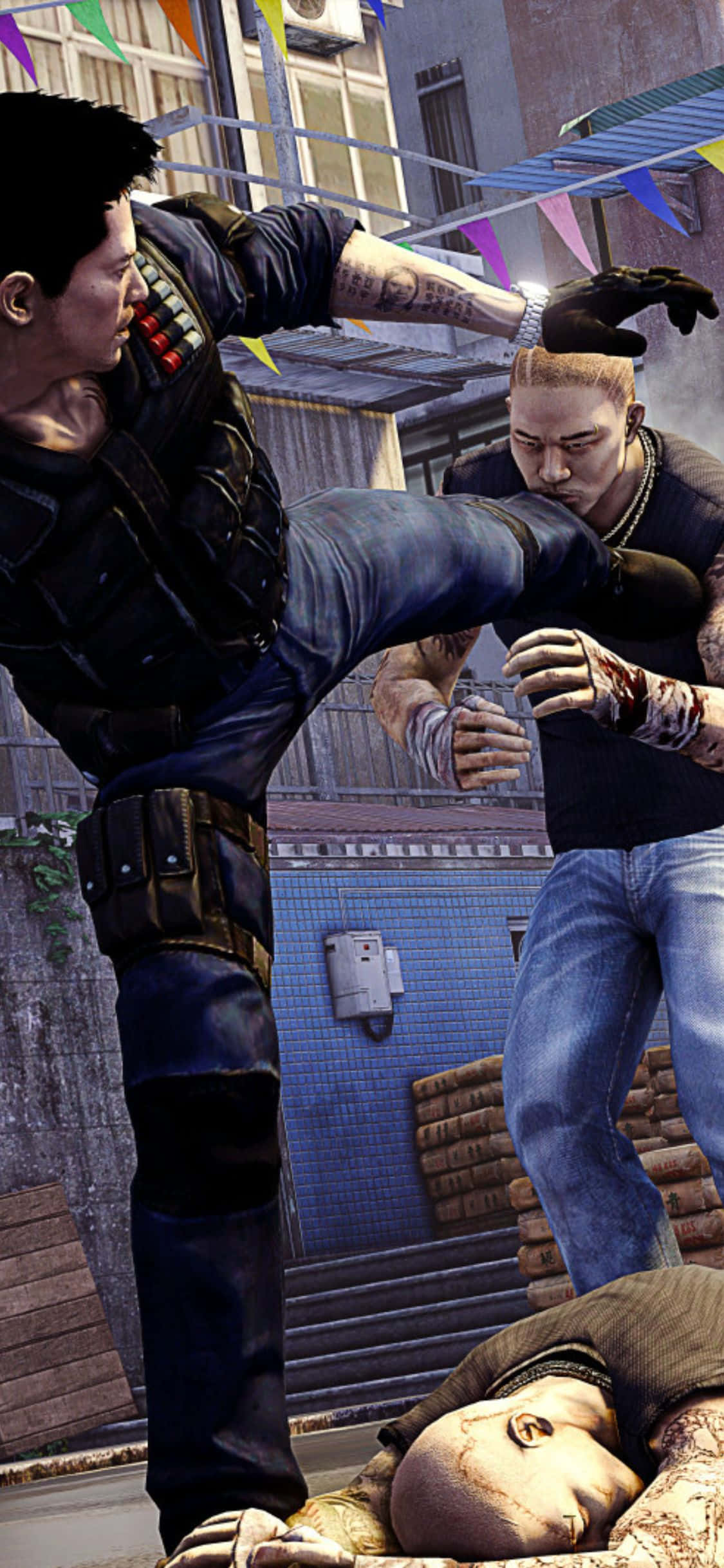 iPhone Xs Sleeping Dogs Potkaisee Vihollista Tausta Taustakuvat