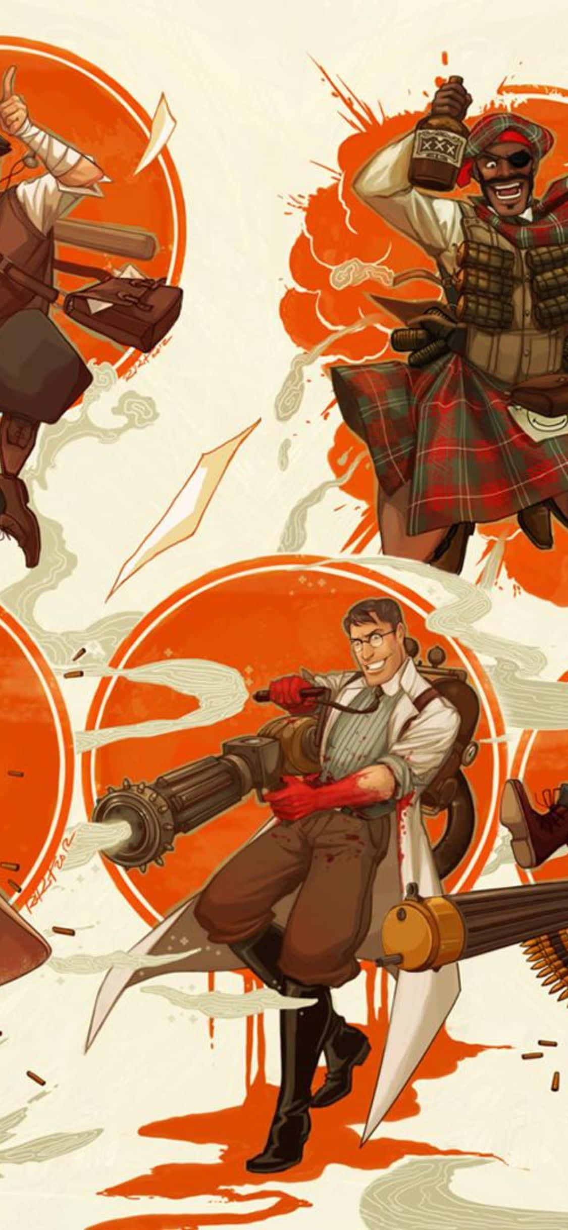 iPhone XS Team Fortress 2 -taustakuva Retro Medic ja Demoman Taustakuvat