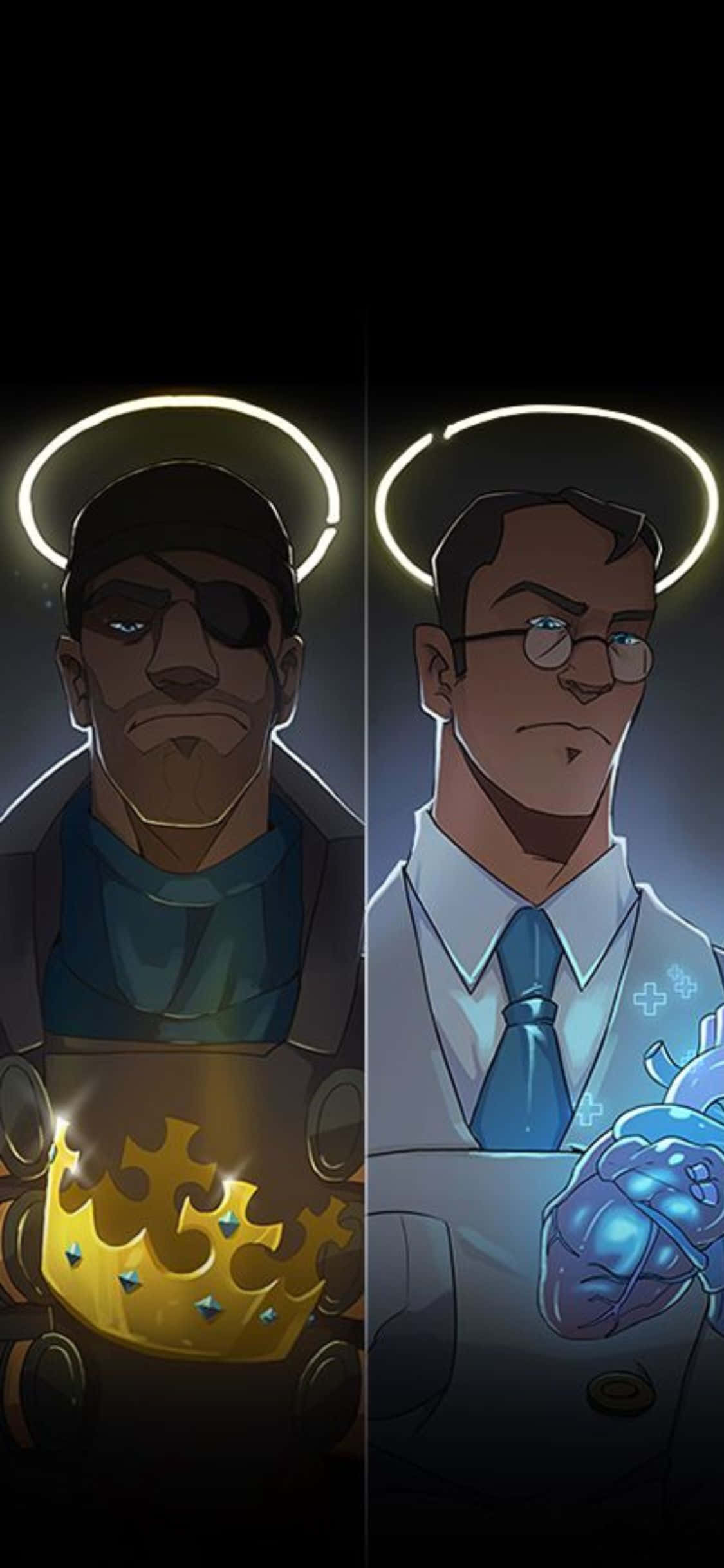 iPhone Xs Tf2 -taustakuva Demoman ja Medic sädekehin Taustakuvat