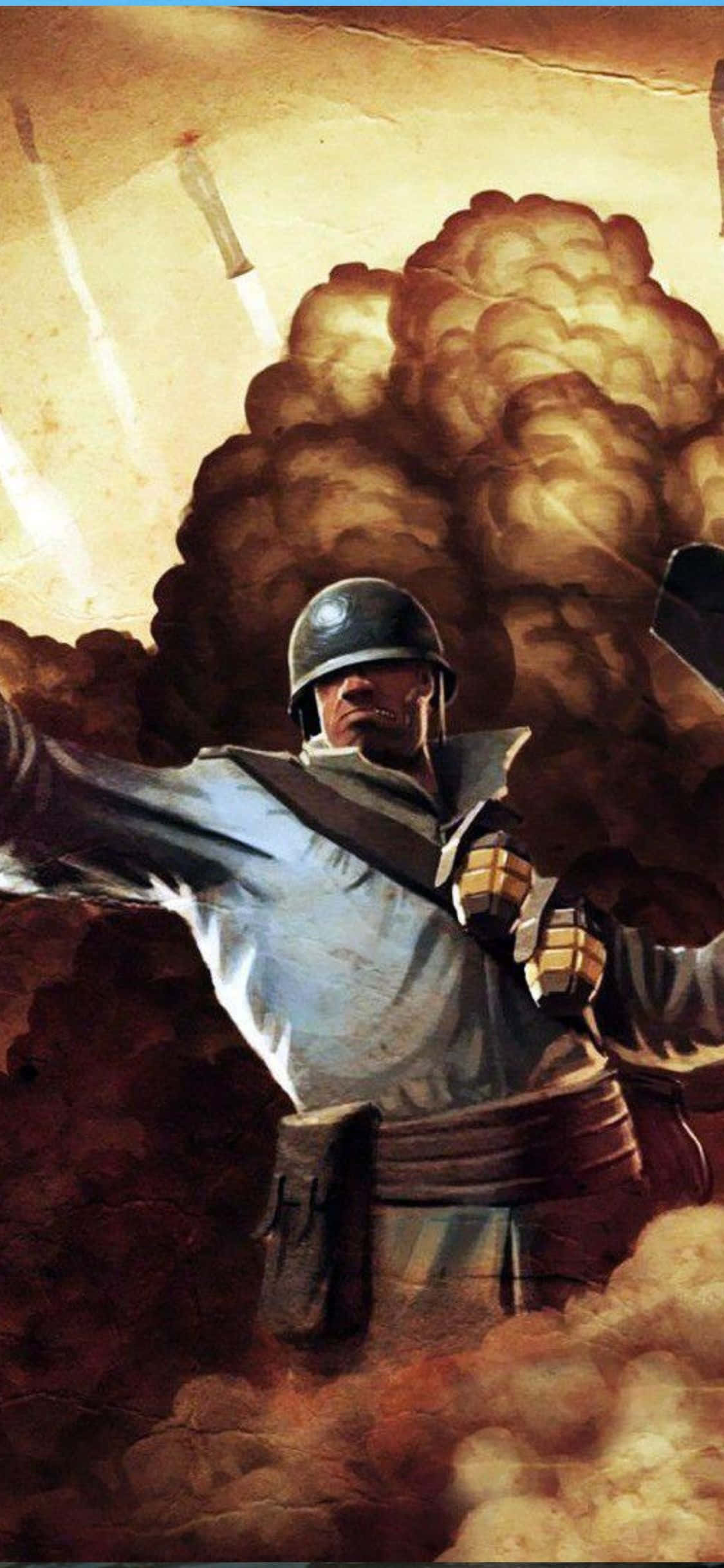 iPhone Xs Tf2 Taustakuva Sininen Sotilas Räjähtävällä Taustalla Taustakuvat
