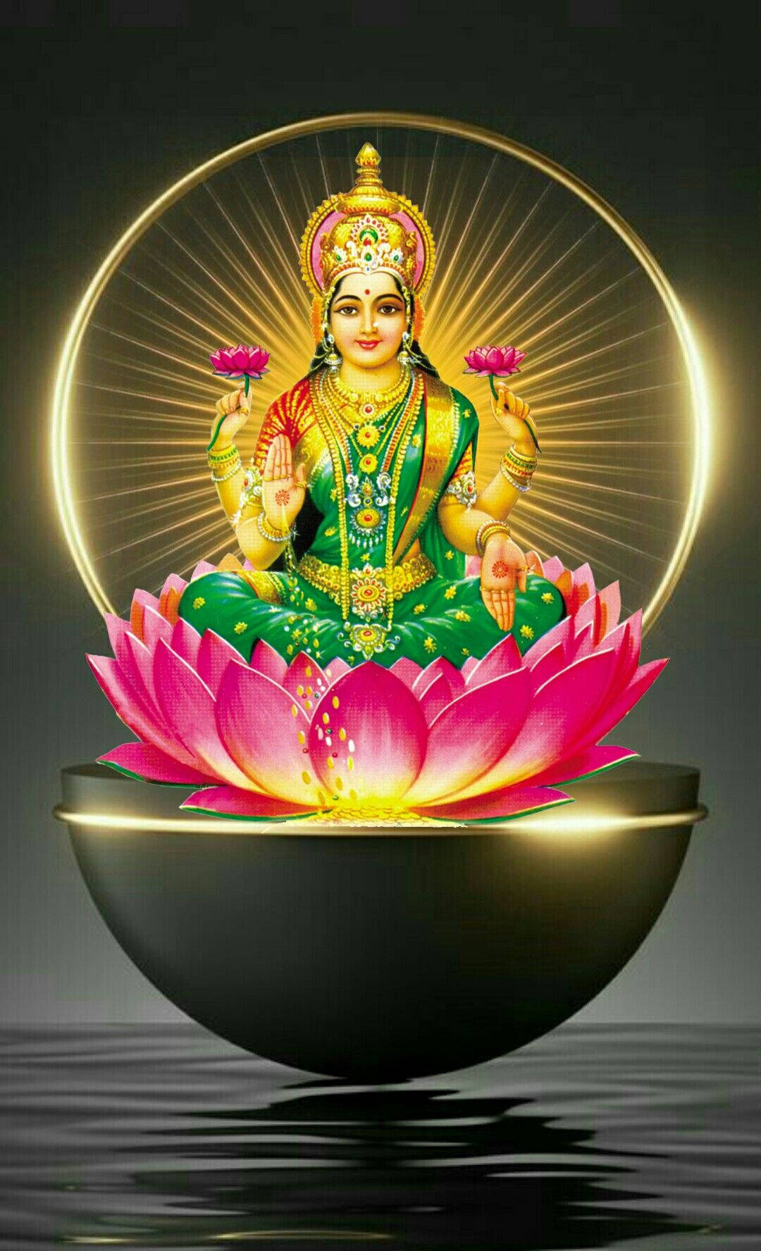 Istuen kelluvalla lootuksella Lakshmi Taustakuvat