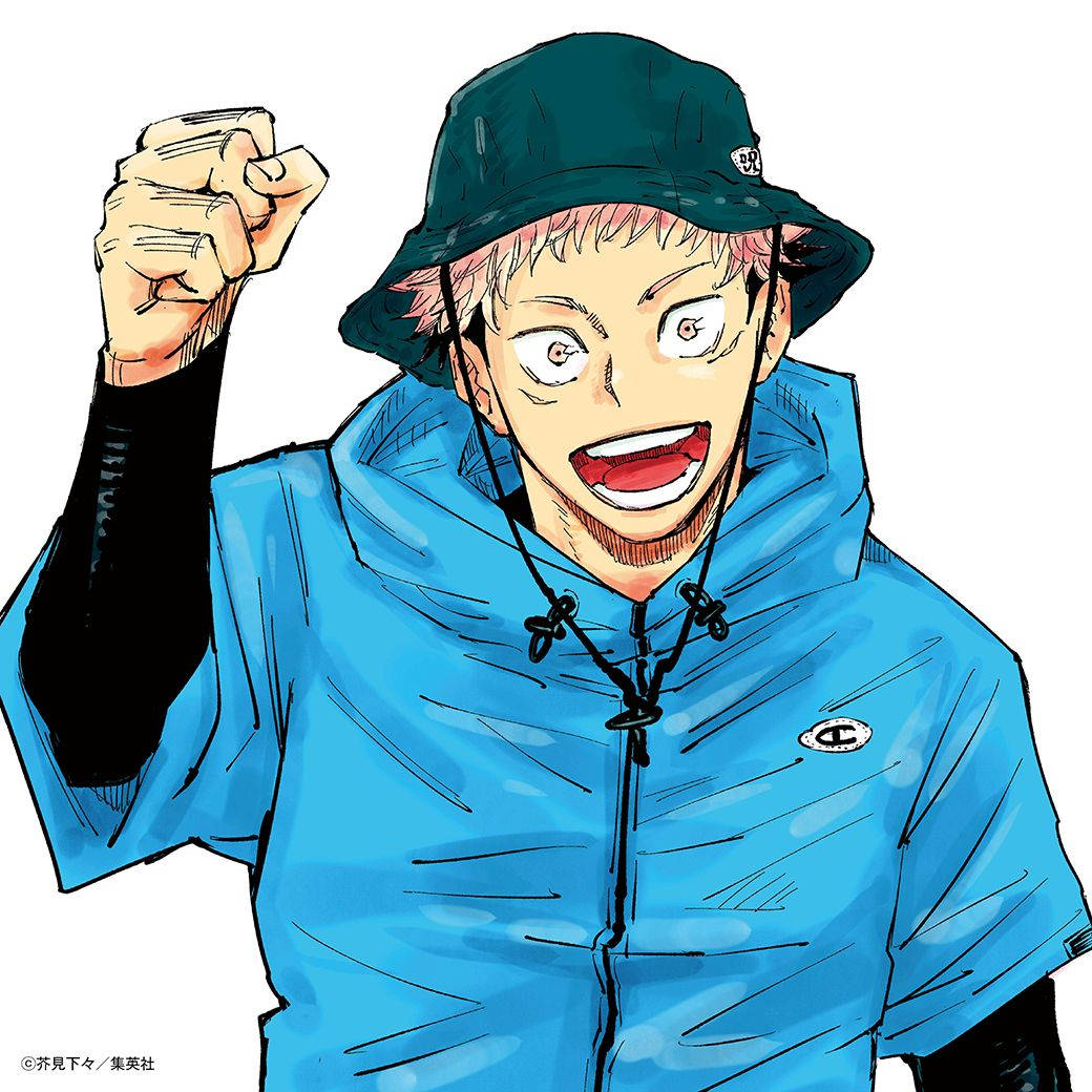 Itadori Yuji sinisessä takissa Jujutsu Kaisen -anime-taustakuvassa