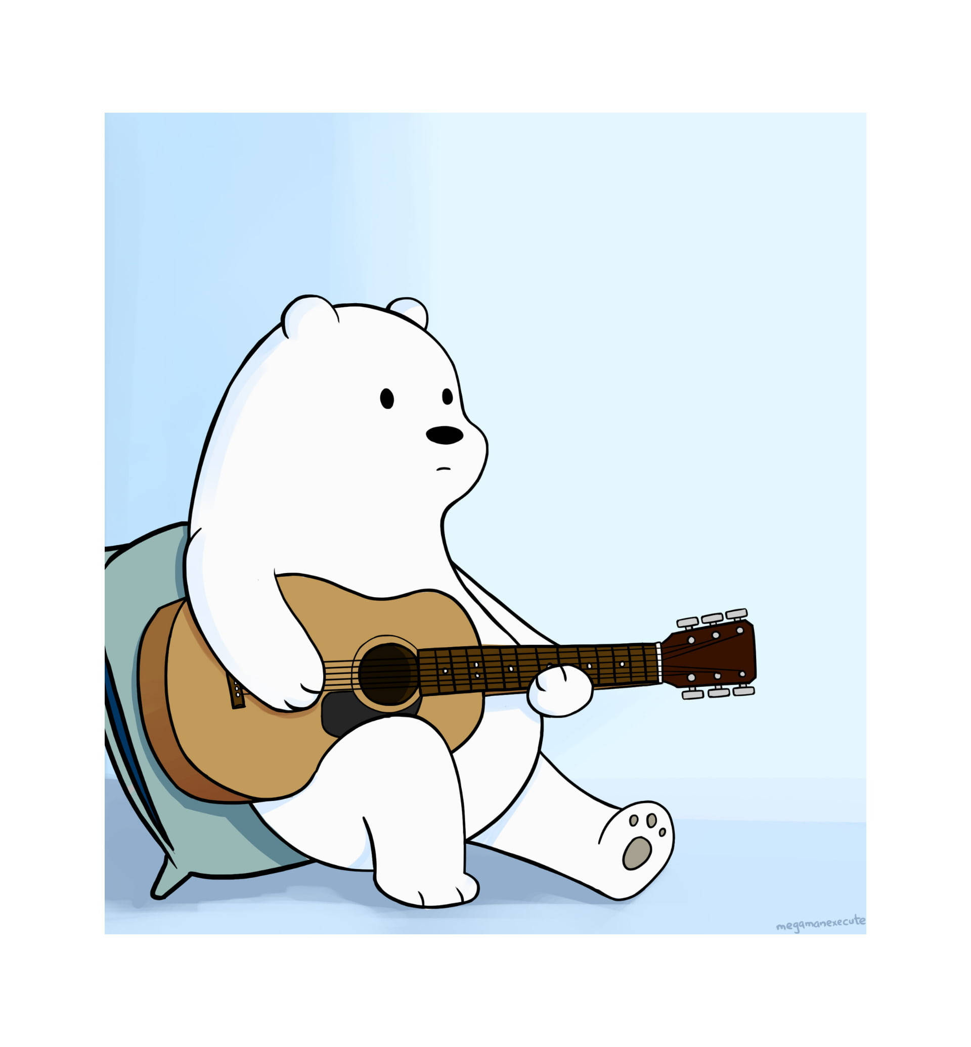 Jääkarhu We Bare Bears -sarjasta soittamassa kitaraa Taustakuvat