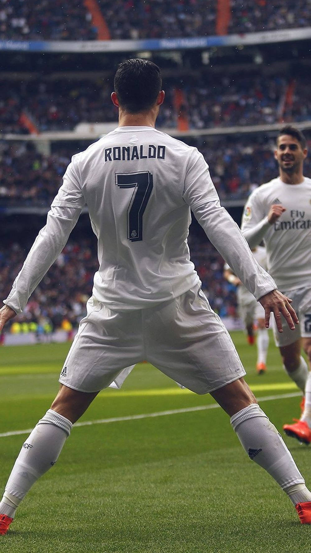 Jalkapallolegenda Cristiano Ronaldon tyylikäs takanäkymä Taustakuvat