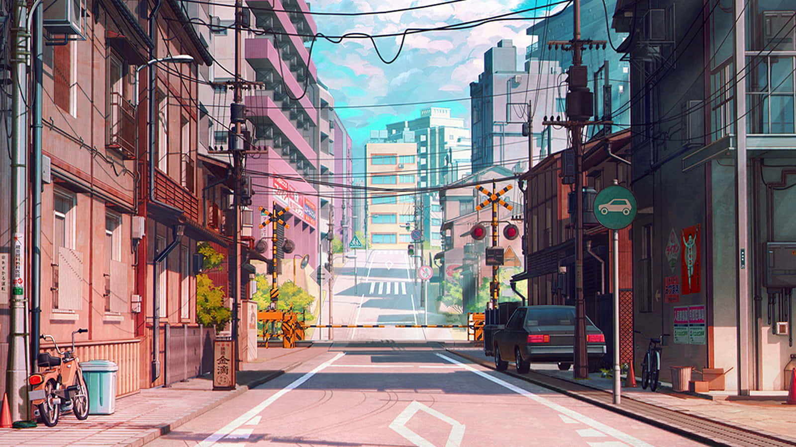 Japanilainen animekaupungin katu Taustakuvat