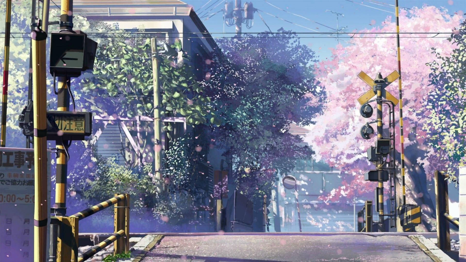 Japanilainen kaupunkianime keväällä Taustakuvat