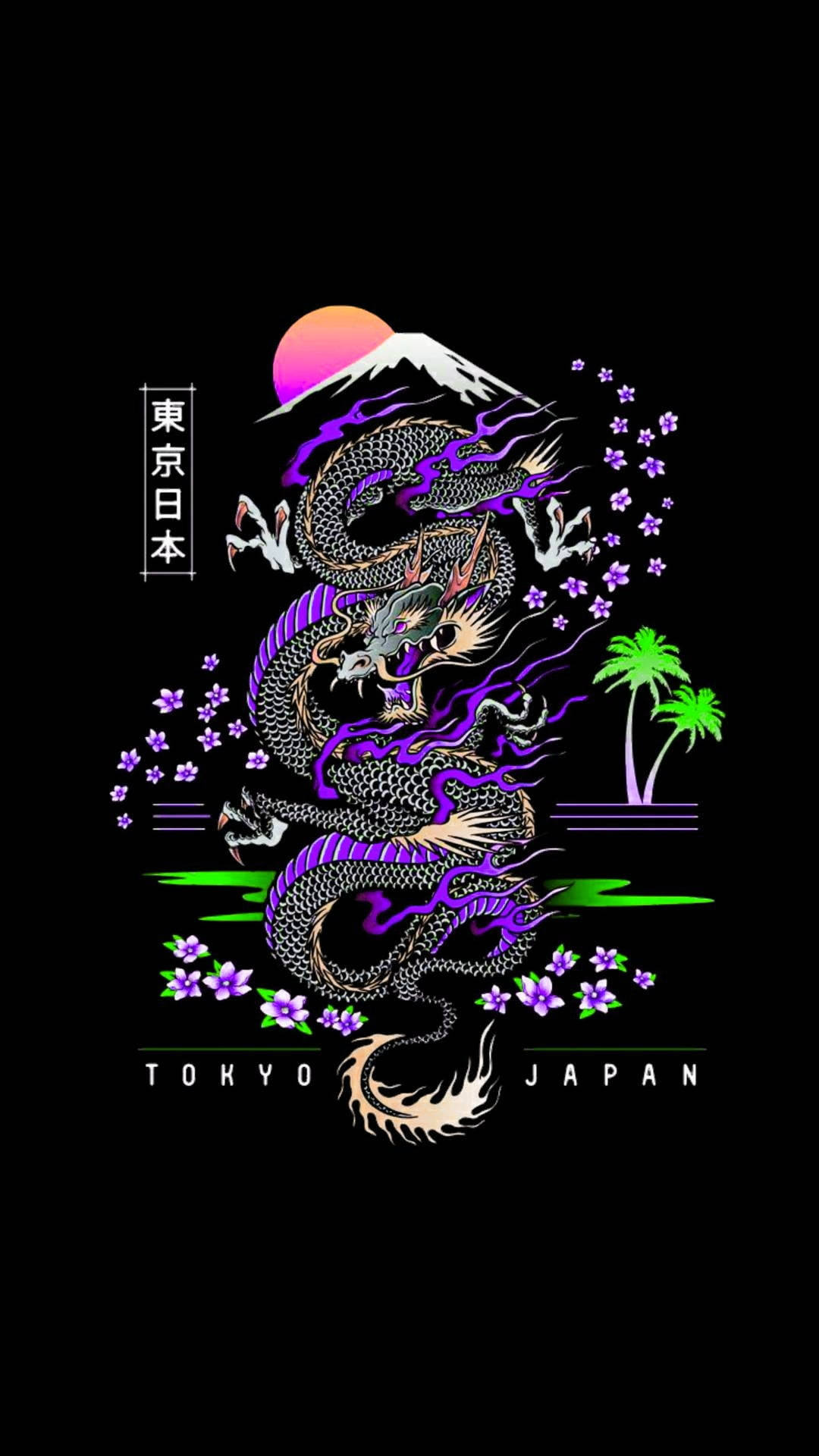 Japanilainen lohikäärme taideteos Fuji-vuoren kanssa Taustakuvat