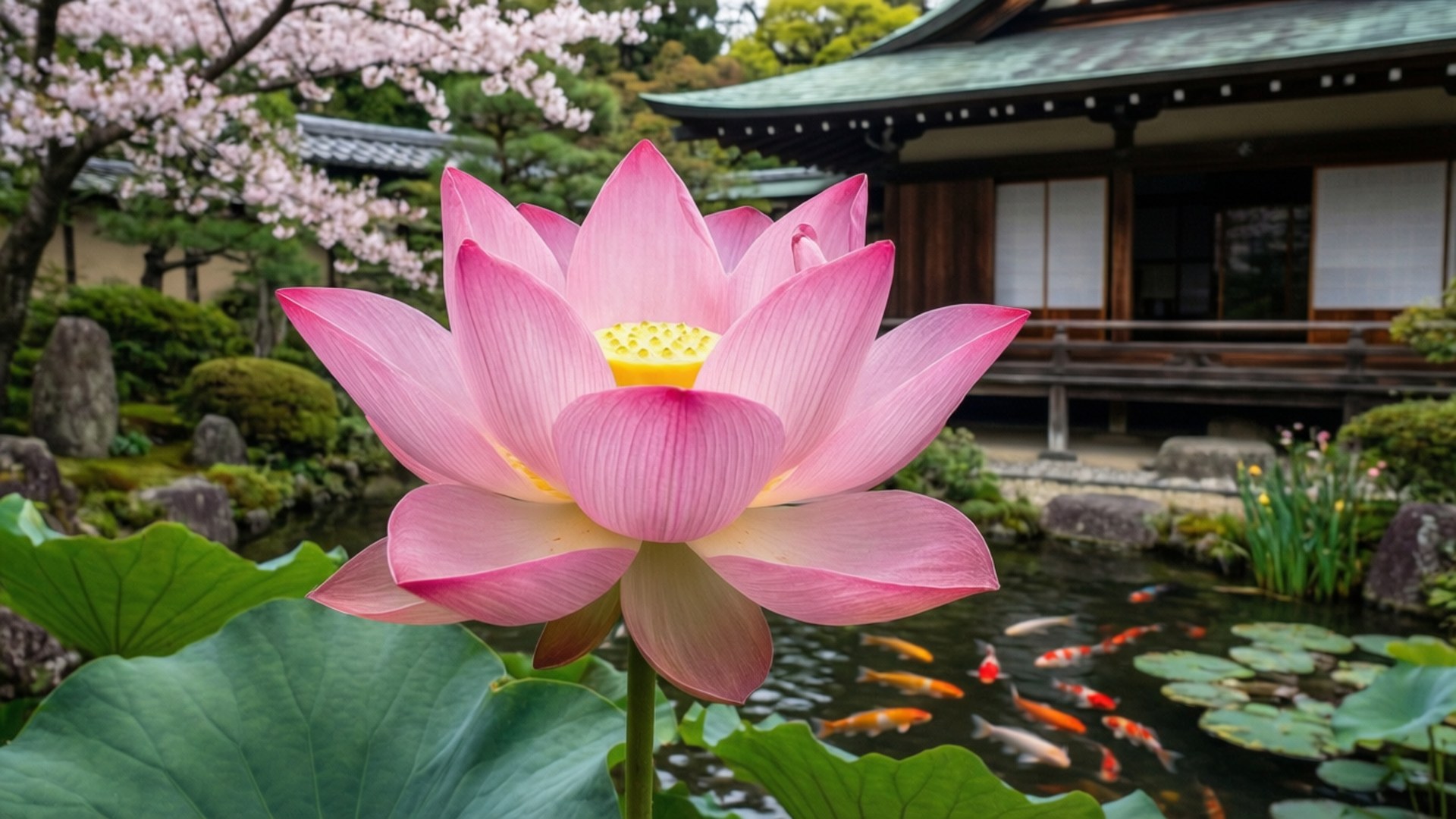 Japanilainen puutarha lootus Taustakuvat