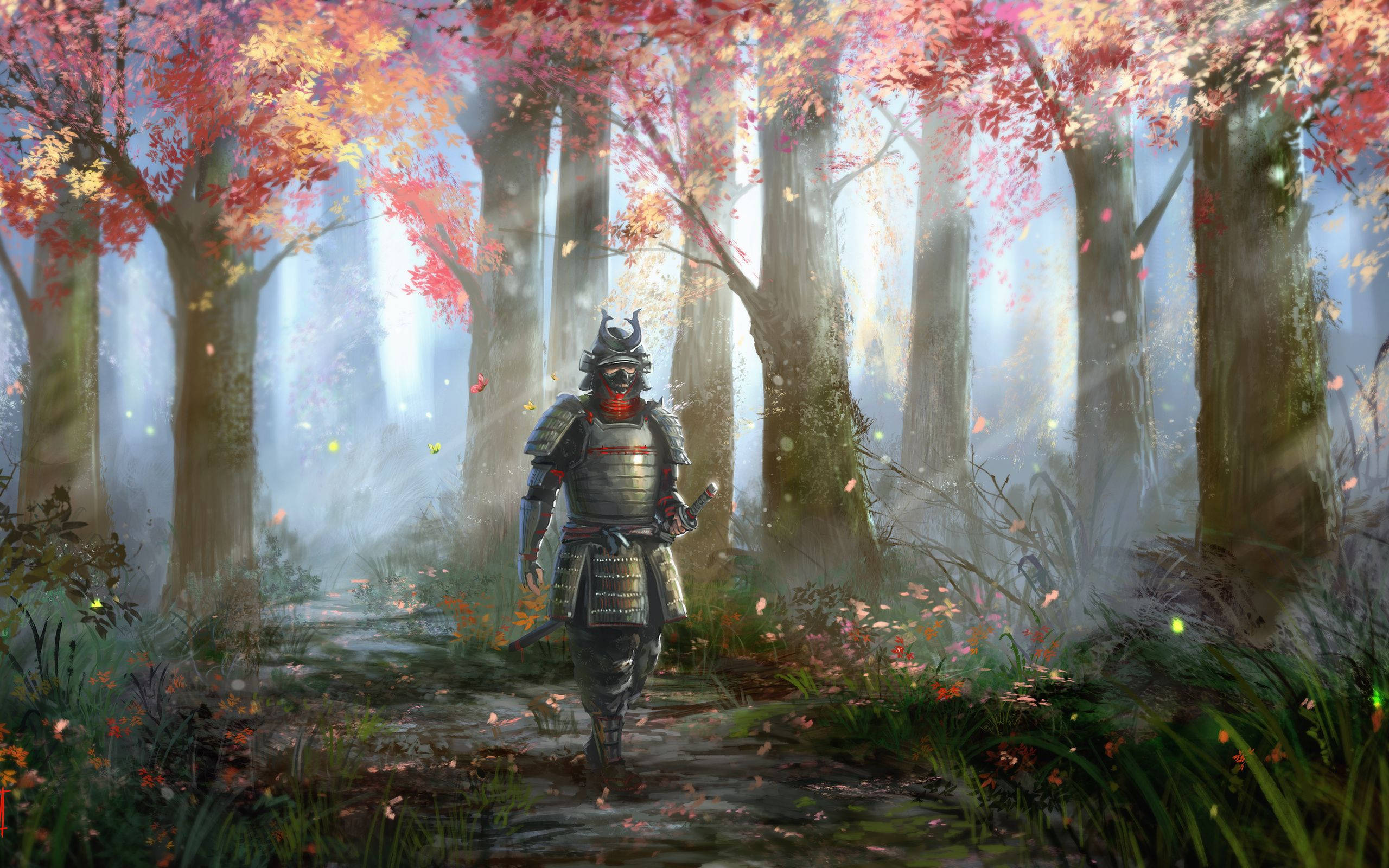 Japanilainen samurai rauhallisella kävelyllä Taustakuvat