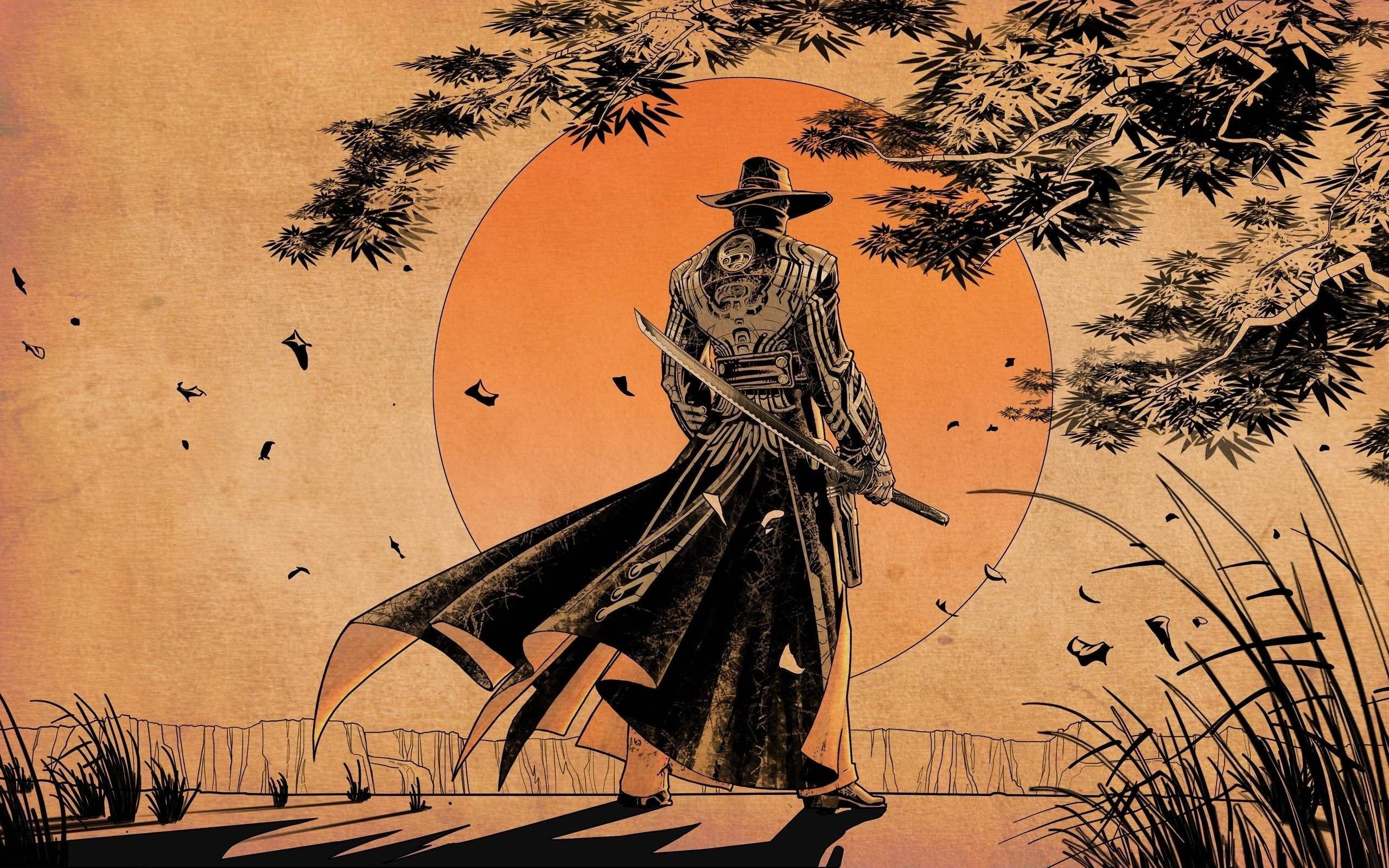 Japanilainen samurai cowboy-hattu Taustakuvat