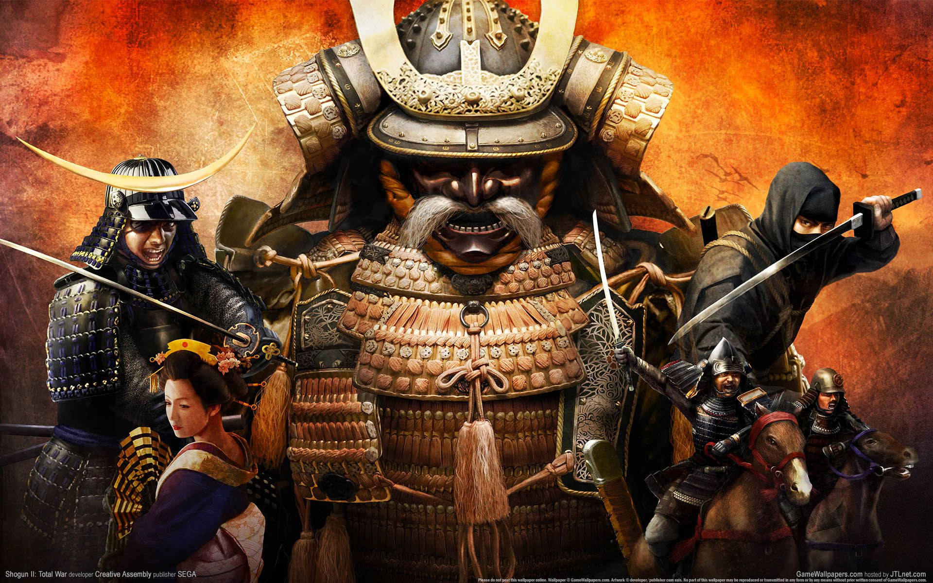 Japanilainen samurai geishan ja ninjojen kanssa Taustakuvat