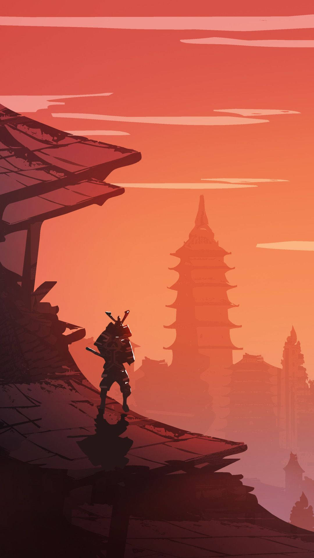 Japanilainen samurai auringonlaskun temppelissä Taustakuvat