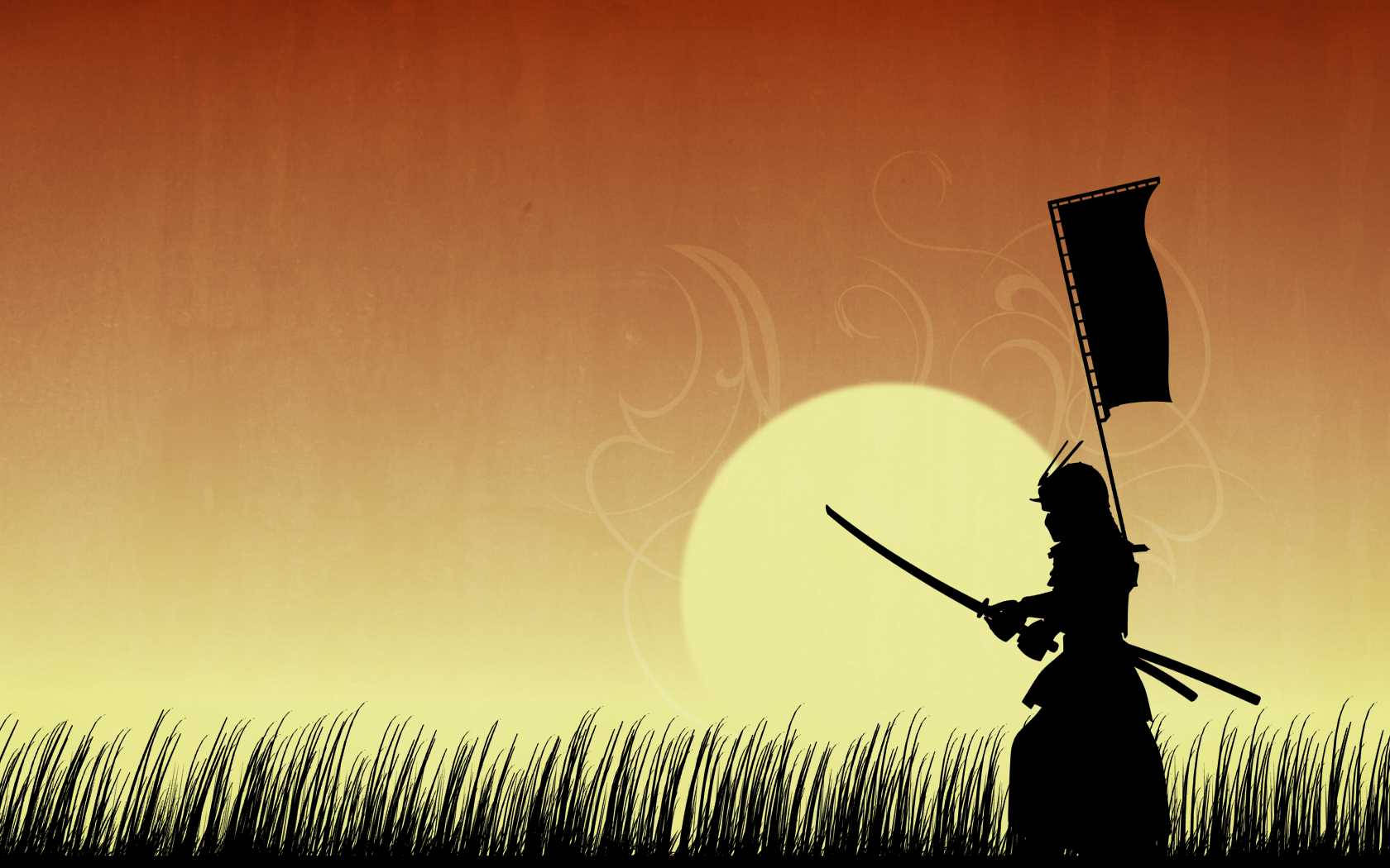 Japanilainen samurai harjoittelee ruohokentällä Taustakuvat