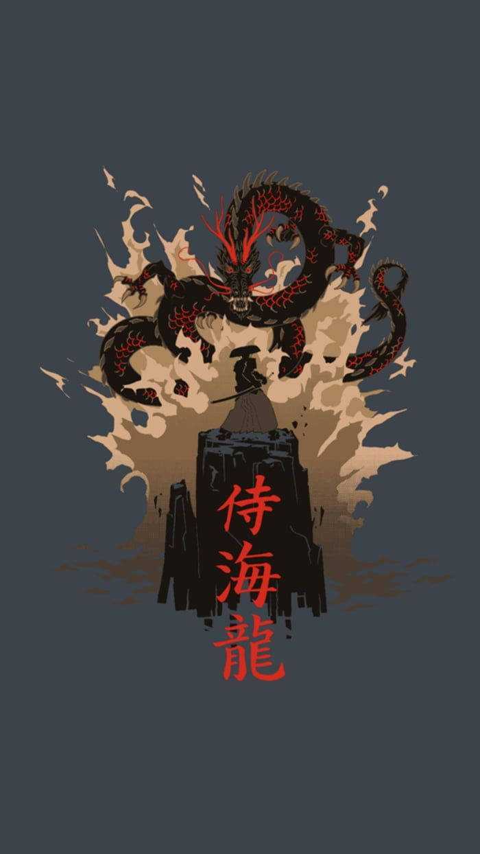 Japanilainen samurai kalliolla ja lohikäärme Taustakuvat
