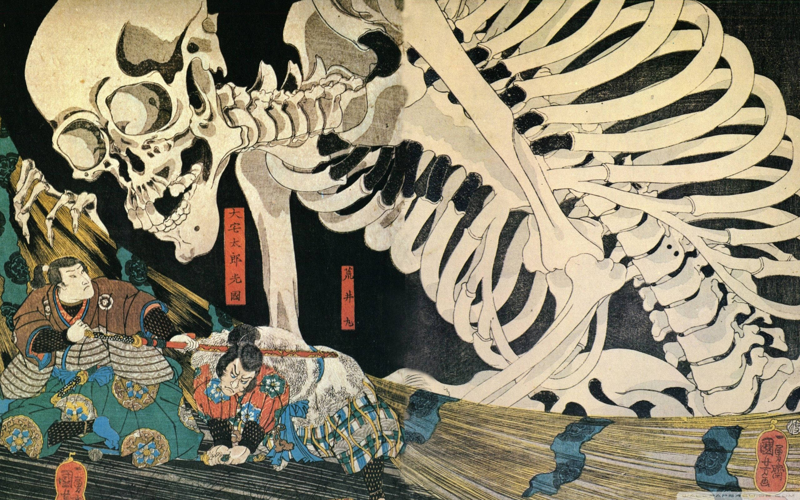 Japanilainen samurai luurankoa vastaan Taustakuvat